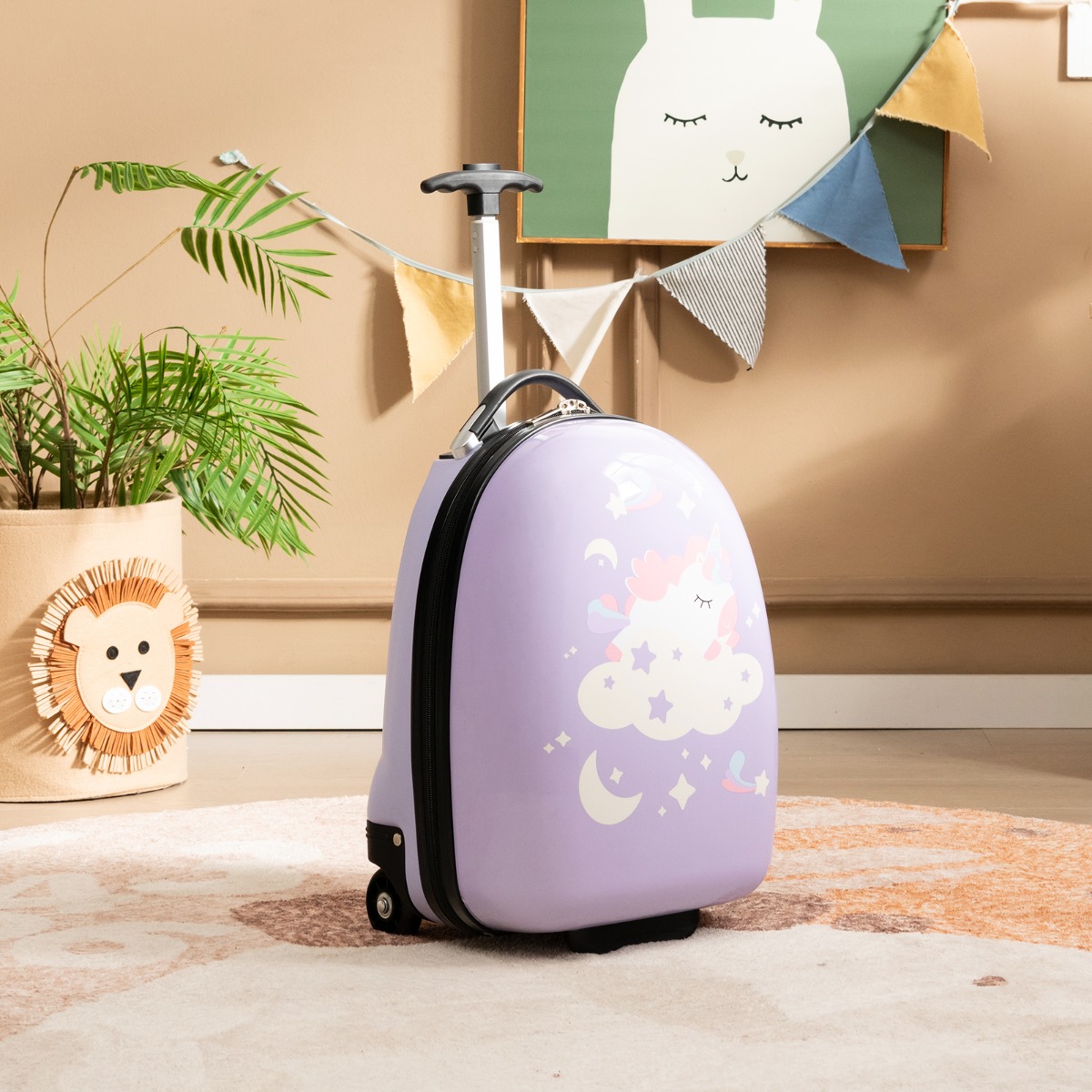 16″ Kinderkoffer mit 2-stufigem Teleskopgriff Kindertrolley Kinder Handgepäck Einhörner