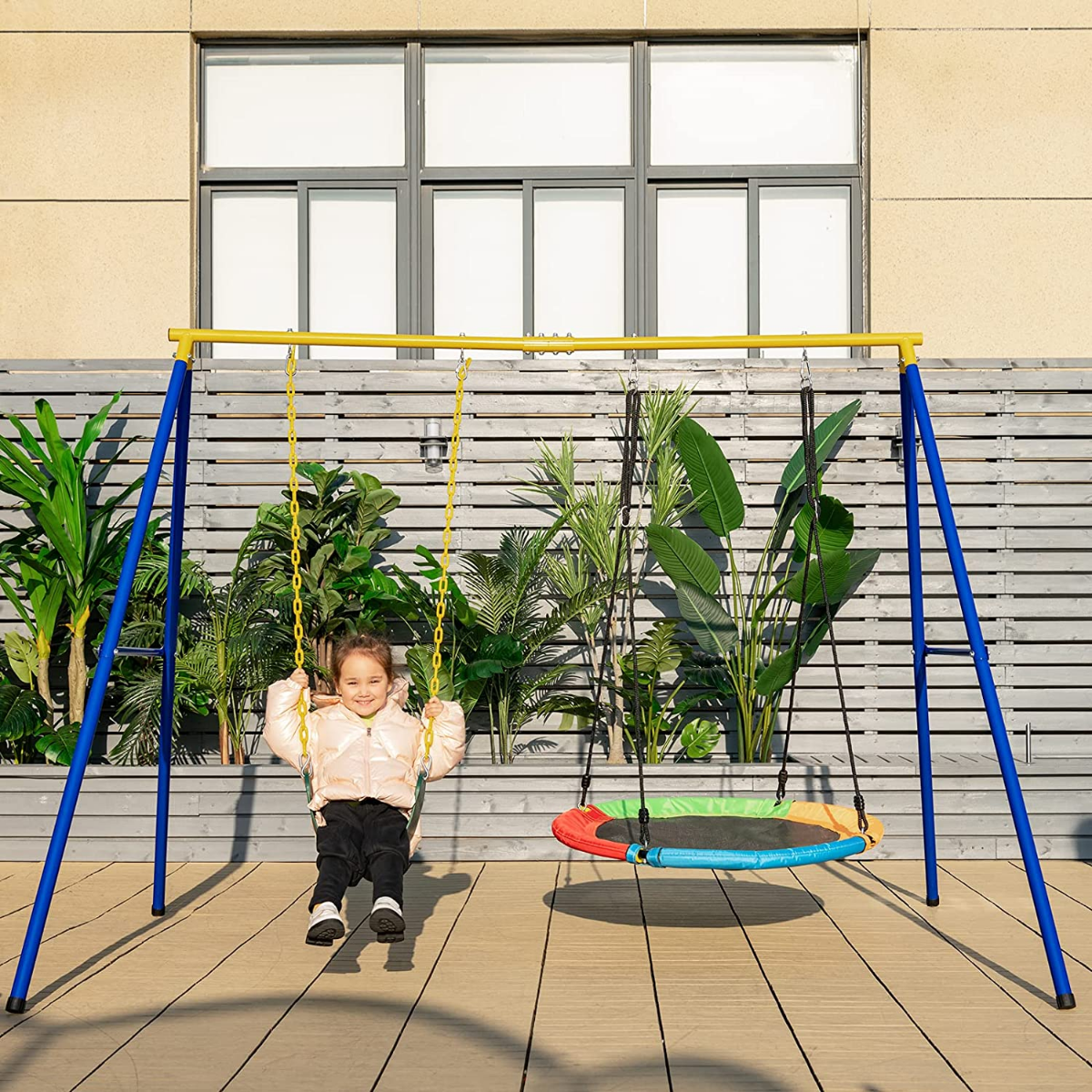 Kinderschaukel Doppelschaukel mit Schaukelgestell bis 300 kg Belastbar (2 Schaukel mit Gestell)