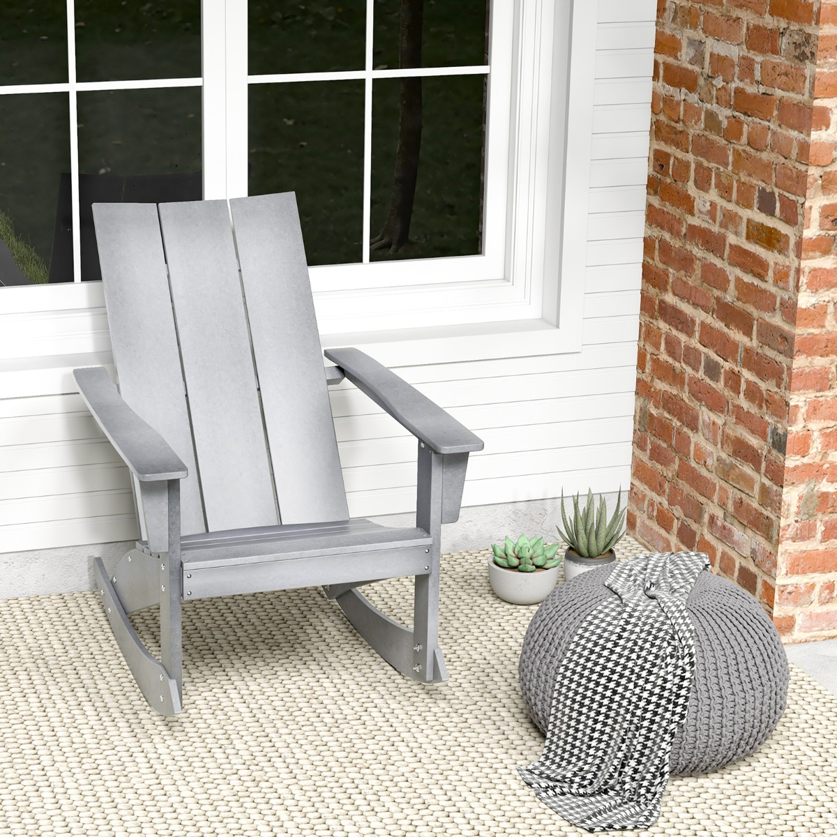 Schaukelstuhl Outdoor Adirondack Gartensessel aus HDPE 93 x 55,5 x 90 cm Grau