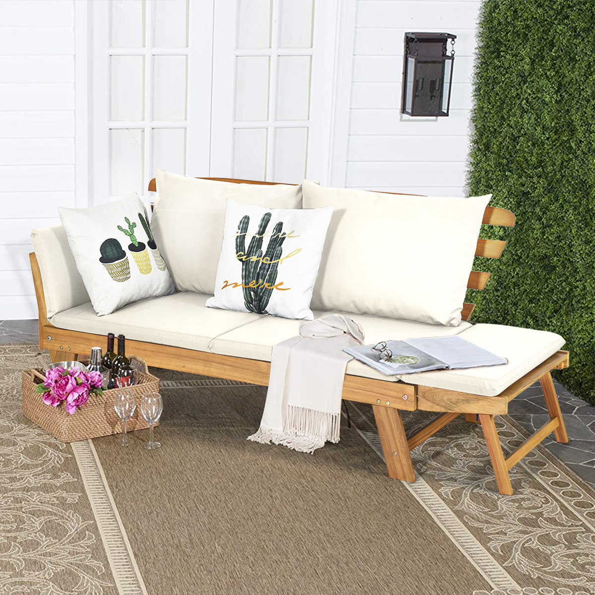 Schlafsofa für die Terrasse Tagesbett aus Akazienholz 198 x 75 x 75 cm Weiß