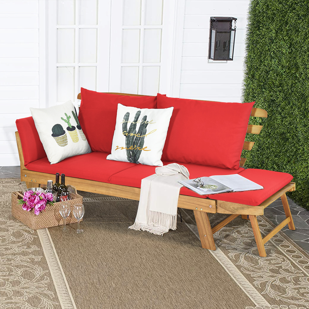 Schlafsofa für die Terrasse Tagesbett aus Akazienholz 198 x 75 x 75 cm Rot