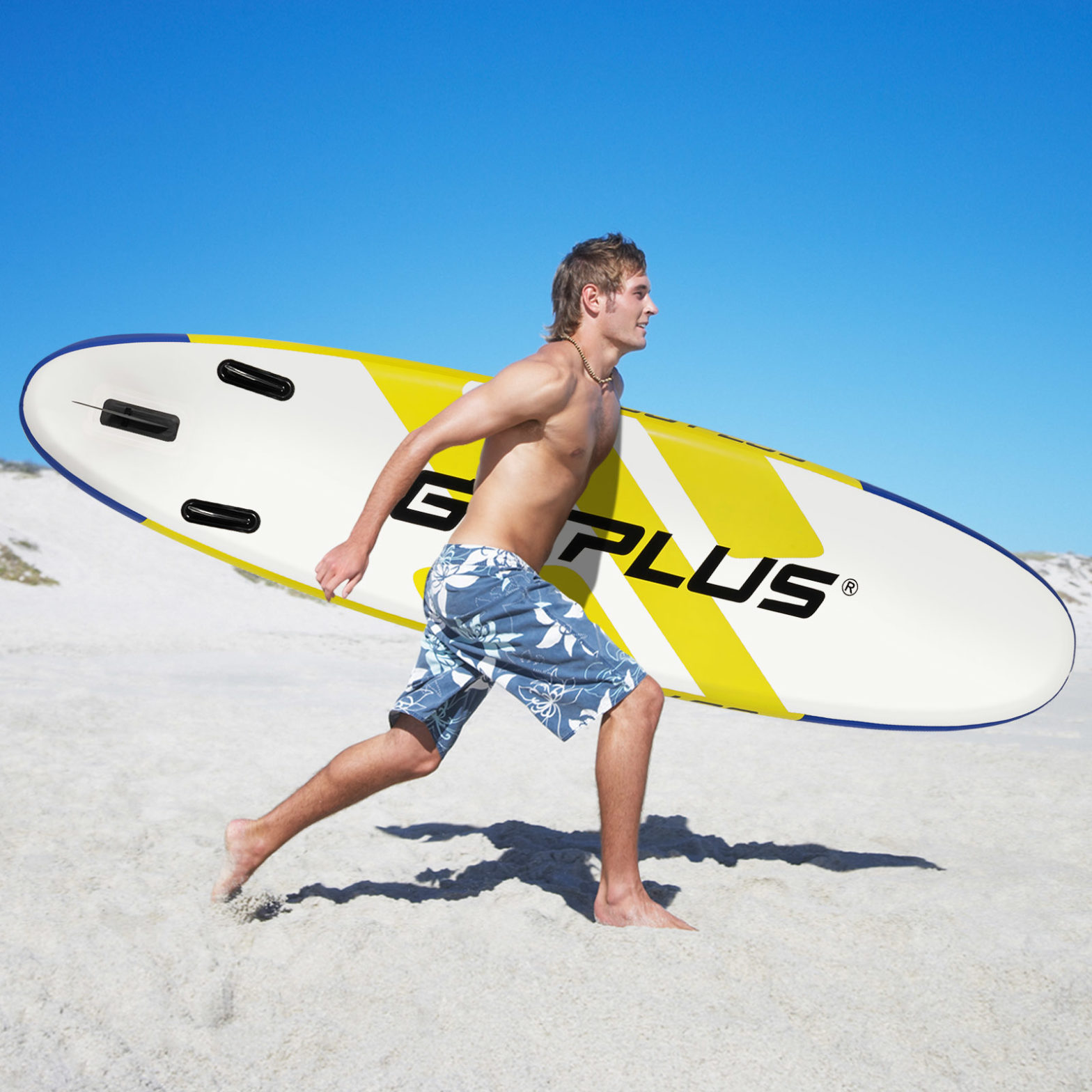 SUP Board Aufblasbares Stand Up Paddle Board Leichtes Board 335 x 76 x 15 cm Blau + Gelb + Weiß