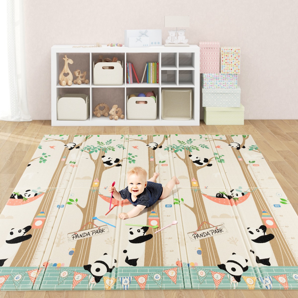 Baby Spielmatte faltbar Babymatte doppelseitig Krabbelmatte aus XPE Material Giraffe-Panda