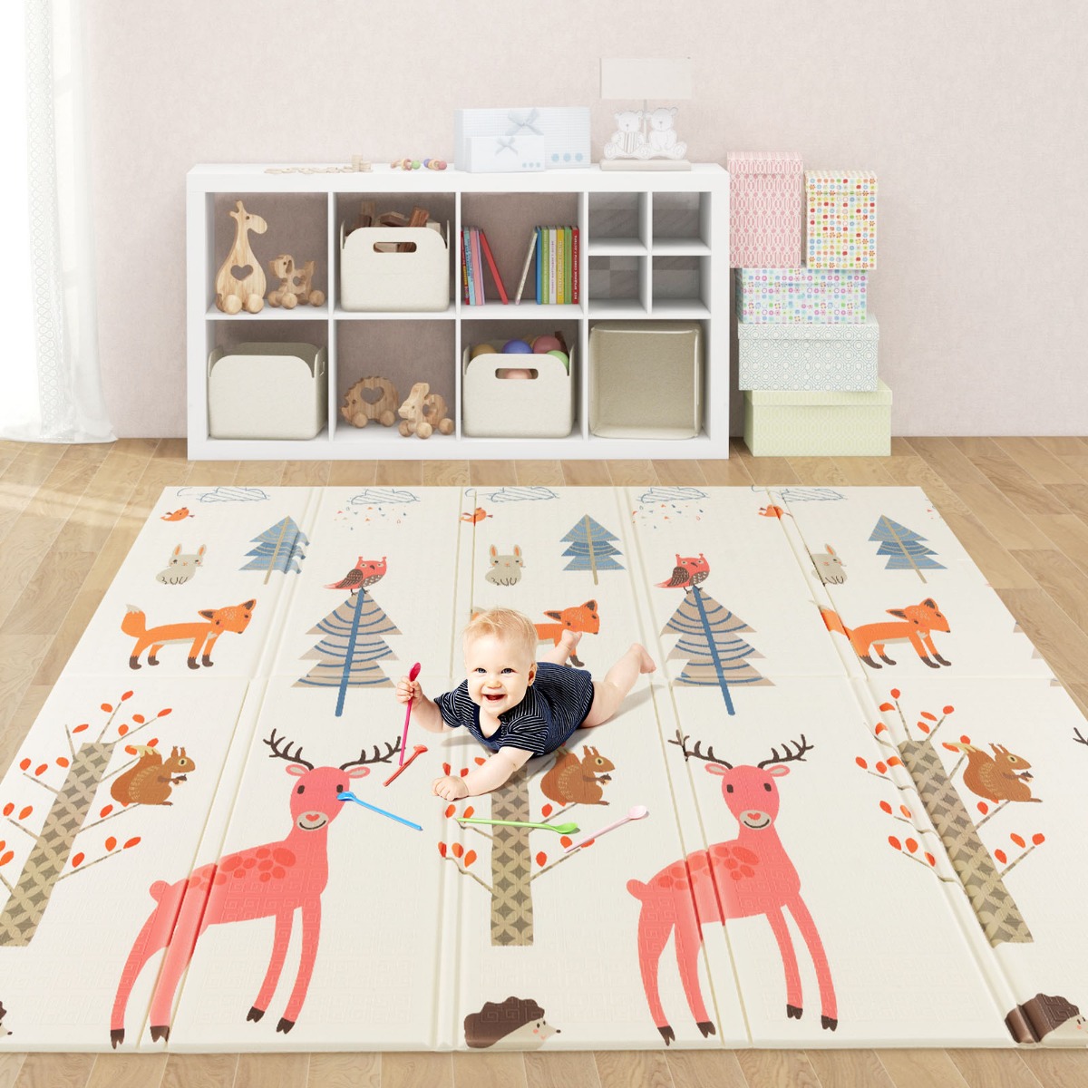 Baby Spielmatte faltbar Babymatte doppelseitig Krabbelmatte aus XPE Material Giraffe-hirsch