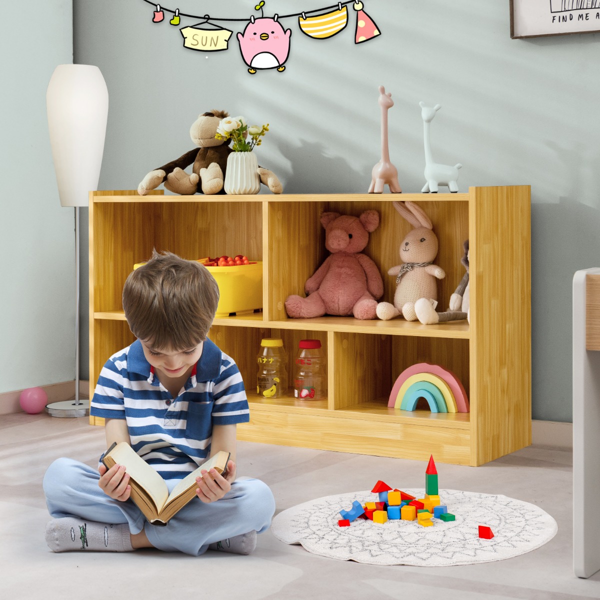 Kinder Spielzeugschrank aus Holz Kinderregal Bücherregal 111 x 30 x 61,5 cm Gelb