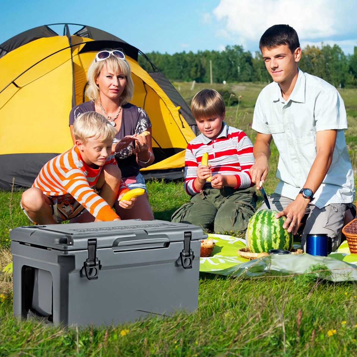 28L Isolierbox mit Flaschenöffner & Griff Tragbare Kühlbox Wärmebehälter für Camping Grau