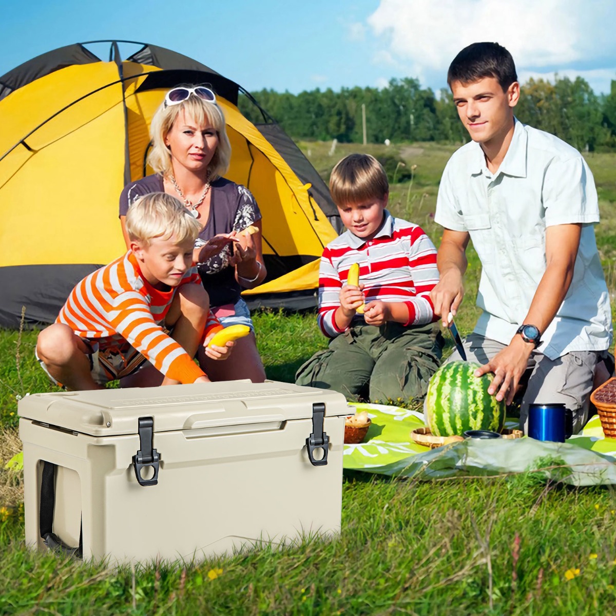 28L Isolierbox mit Flaschenöffner & Griff Tragbare Kühlbox Wärmebehälter für Camping Kahki