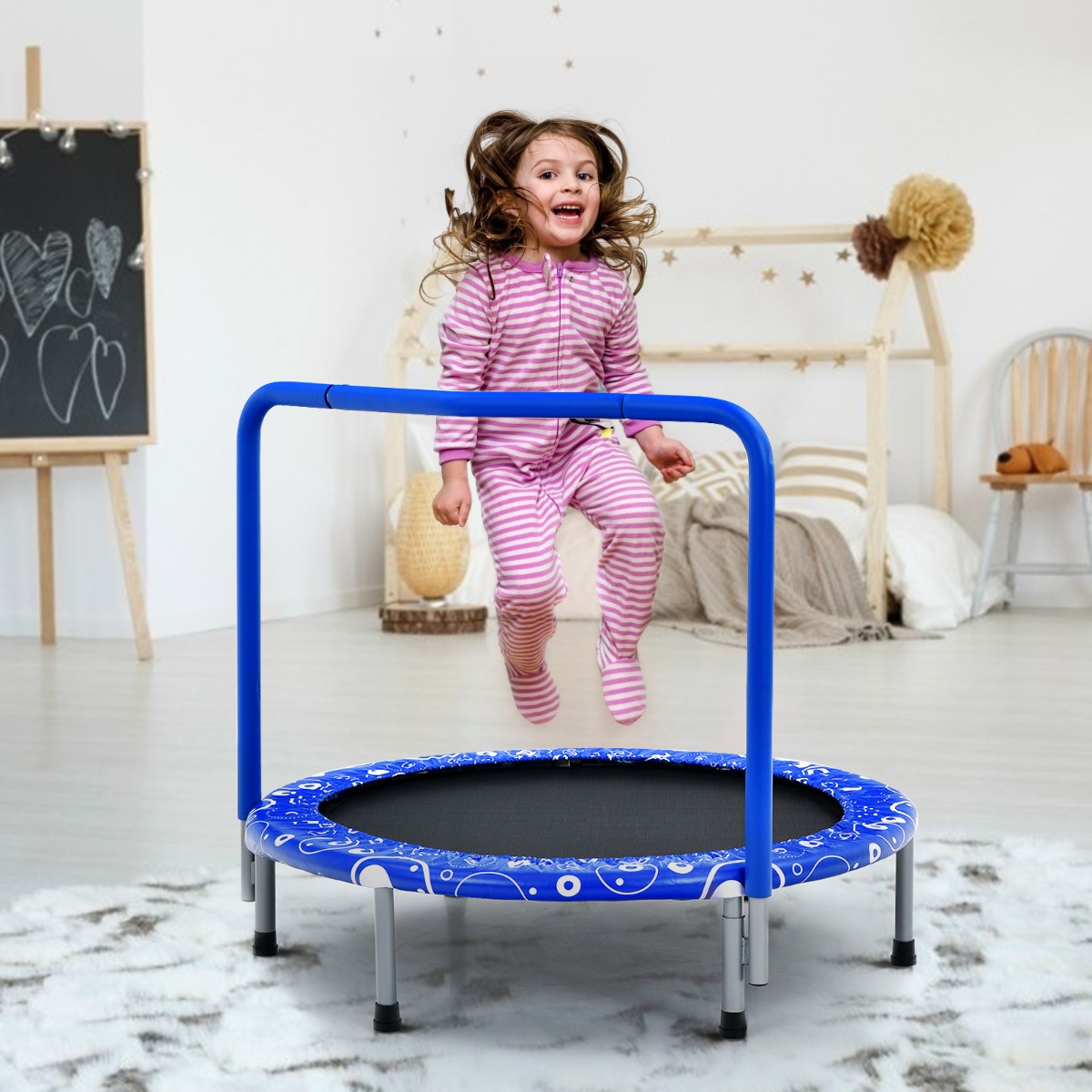 Kindertrampolin Mini-Trampolin klappbares Trampolin für Kleinkinder Blau + schwarz