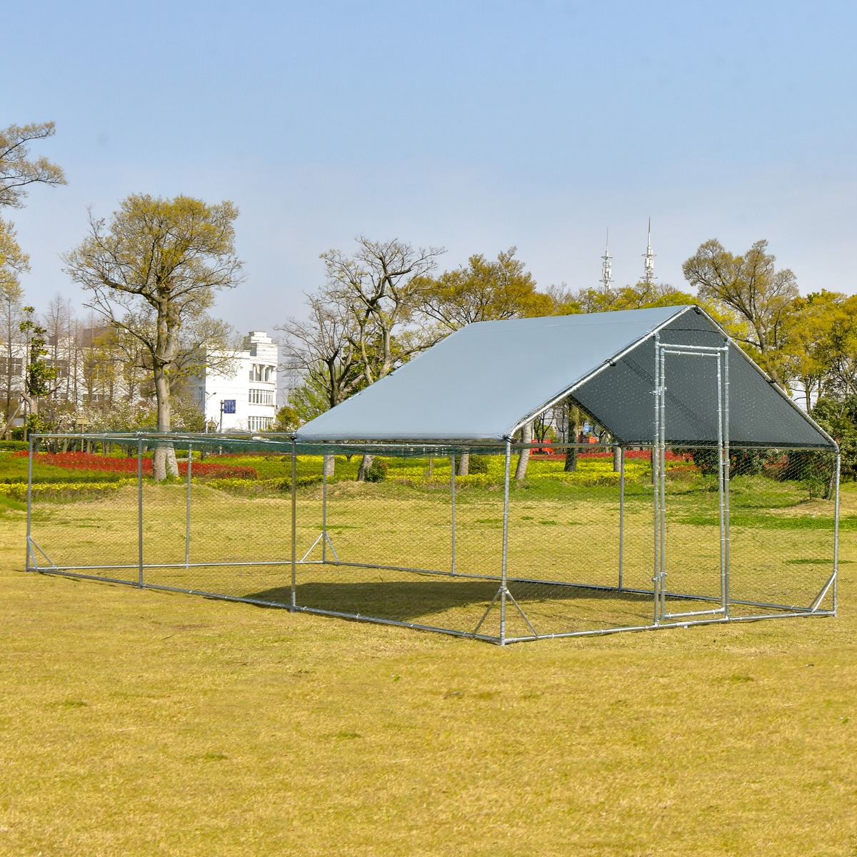 Großer Metall-Hühnerstall mit wasserdichter und sonnenfester Abdeckung verzinktem Outdoor-Haustiergehege Silber