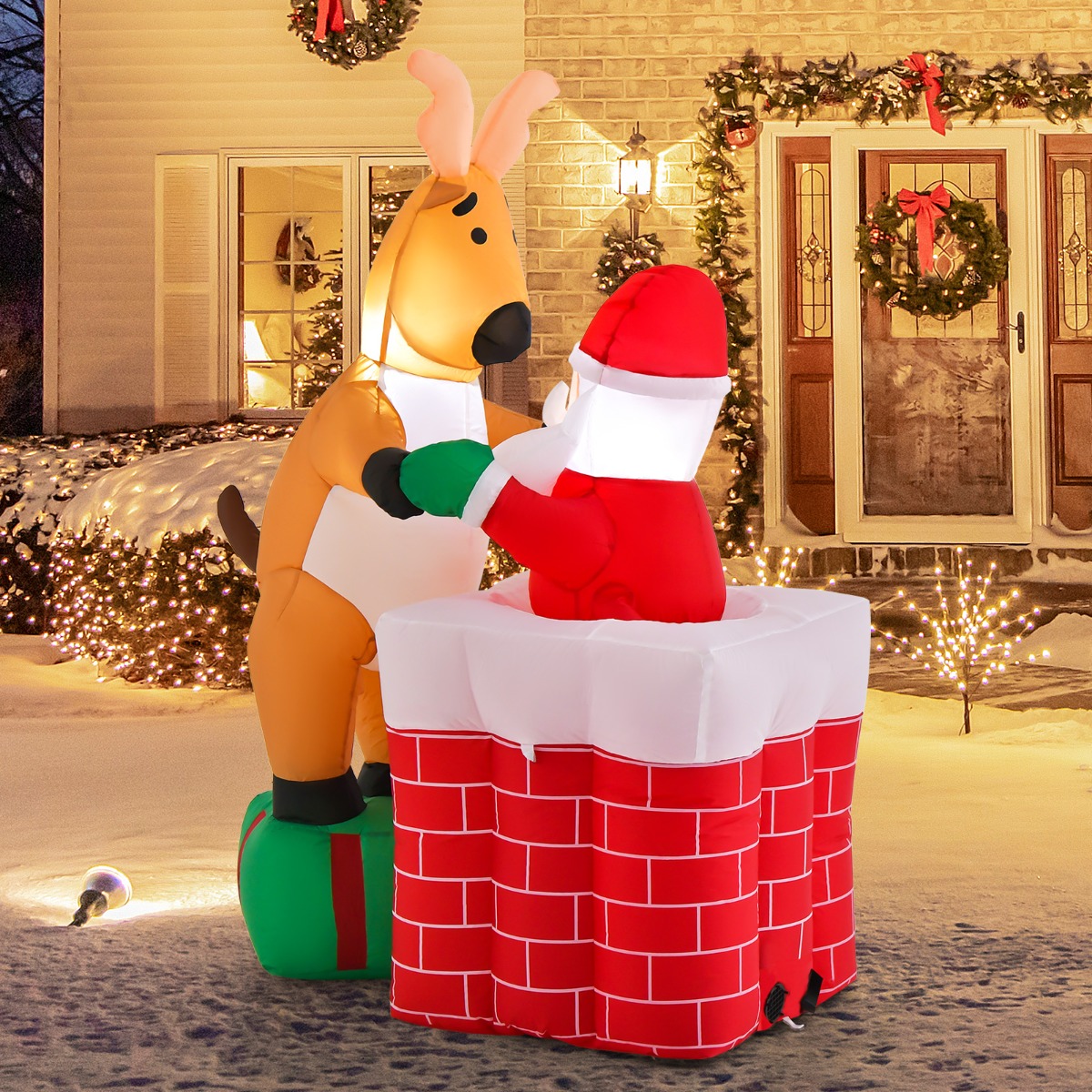 155 cm Aufblasbare Weihnachten Deko Höhenverstellbar LED Weihnachtsmann & Rentier