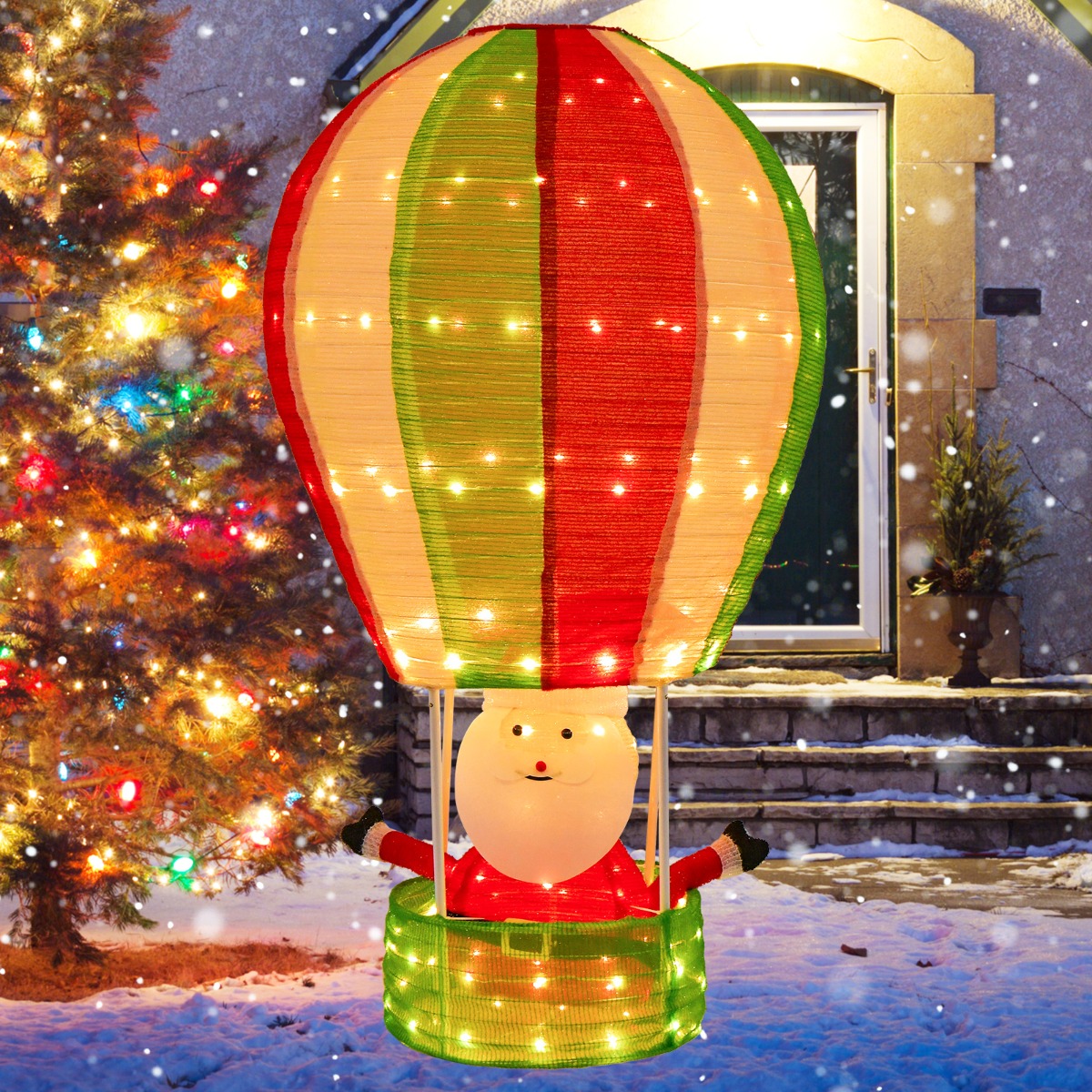 135 cm LED Heißluftballon Weihnachtsdeko mit Weihnachtsmann Weihnachtsballon