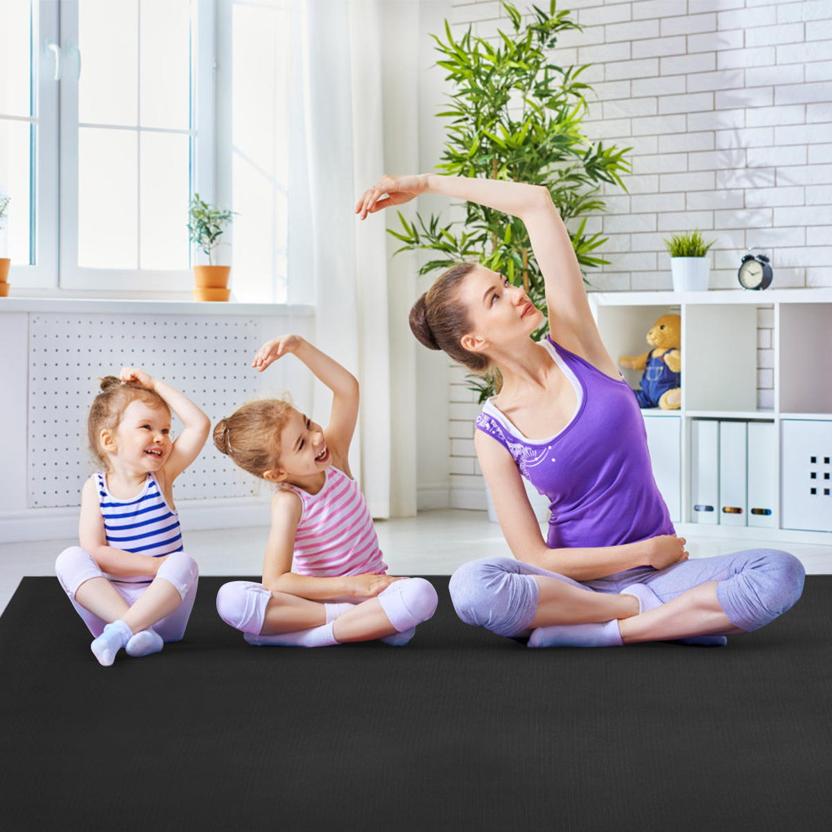 Yogamatte mit doppelseitigem rutschfestem Design & 2 verstellbaren Klettbändern Schwarz