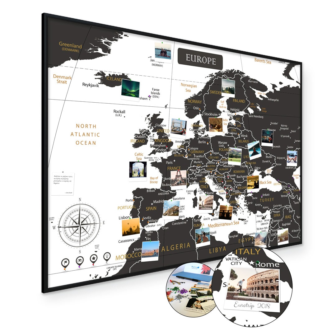 Europakarte Schwarz Weiss A1 Pinnwand Kork Aluminiumrahmen – Aluminiumrahmen Schwarz