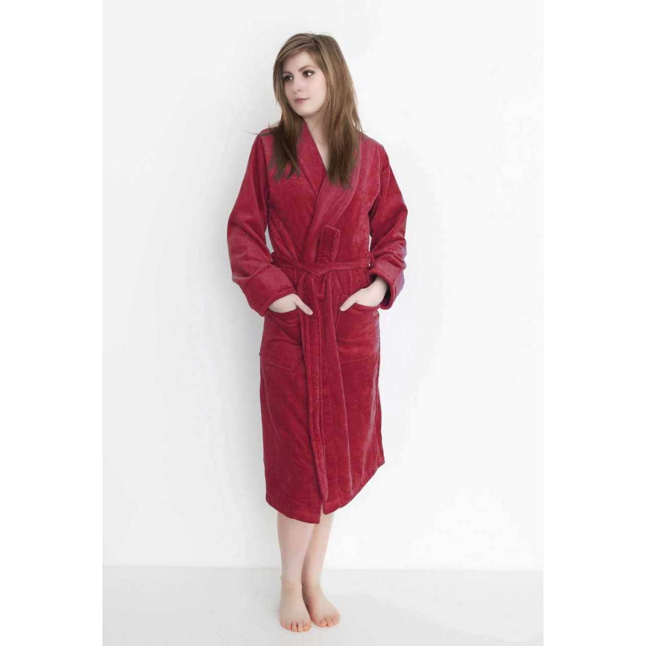 Bademantel Velours Uni Rot XL