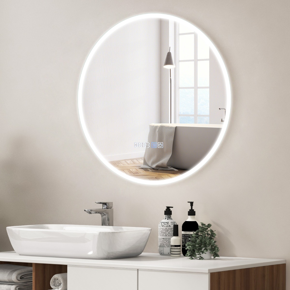 Badspiegel mit Anti-Beschlage Spiegelheizung LED Spiegel dimmbar 3000K-6000K 60 x 60 cm