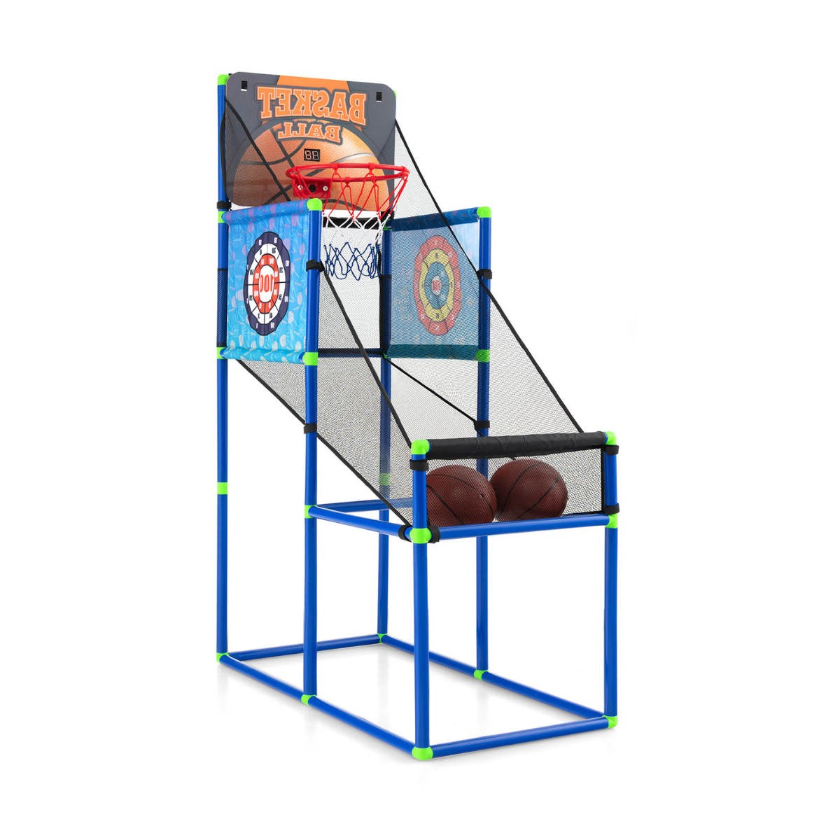 Arcade Basketball Spielset mit Anzeigetafel & Soundeffekt inkl. 2 Basketbälle & Pumpe Blau