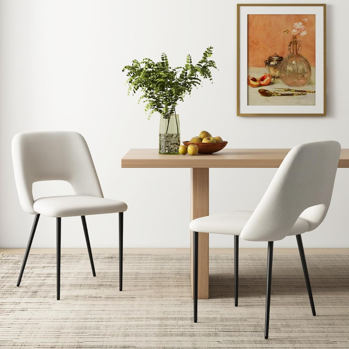 2er Set Esszimmerstühle gepolsterte Küchenstühle mit Rückenlehne 48,5 x 57 x 85 cm Beige