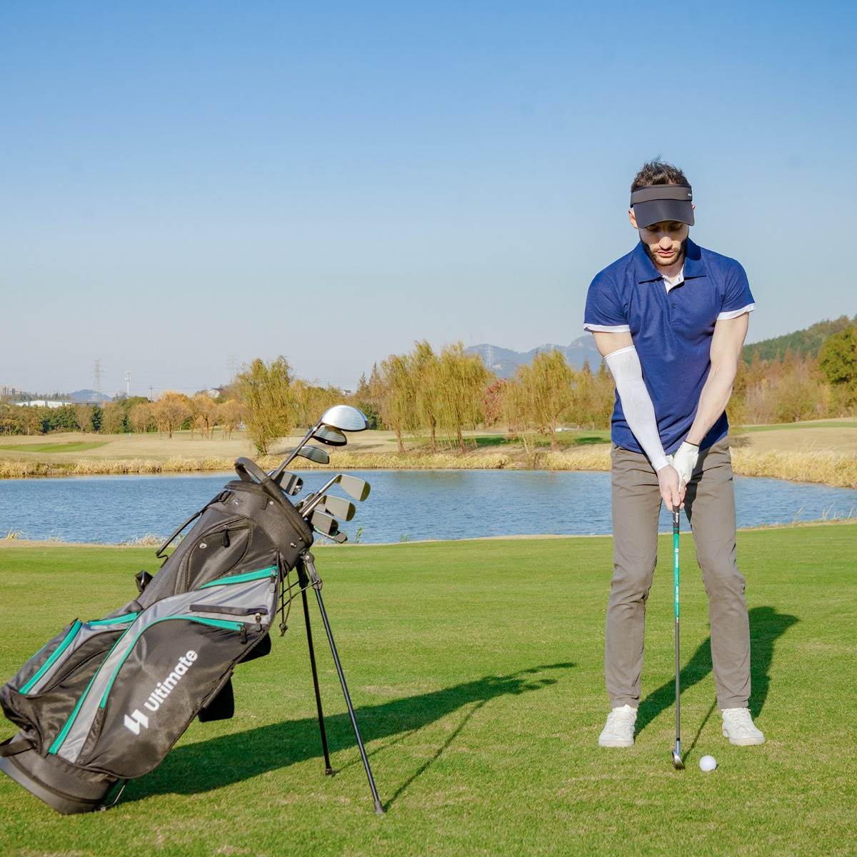 Herren Golfschläger Set 11 teilige Golfschlägersätze rechtshändig mit Regenhaube Grün