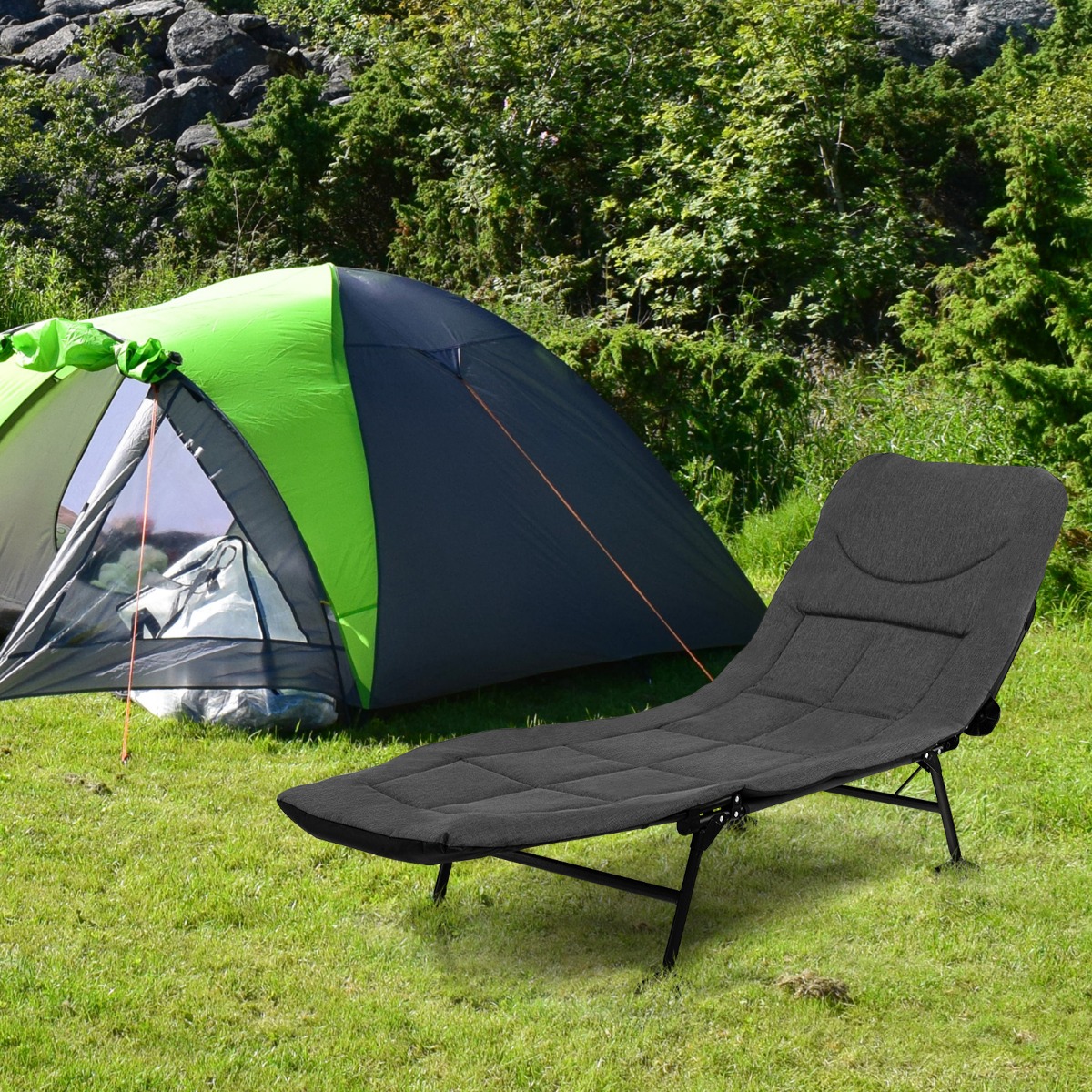 Klappbares Campingbett mit Abnehmbarer Matratze 194 x 66 x 29 cm Grau