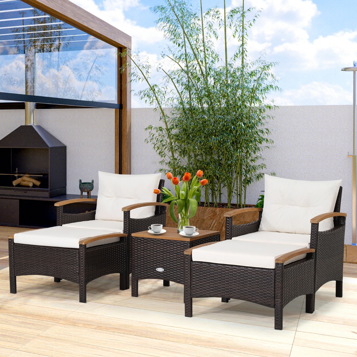 Korbmöbel-Set 5-Teiliges Rattan-Möbelset für die Terrasse