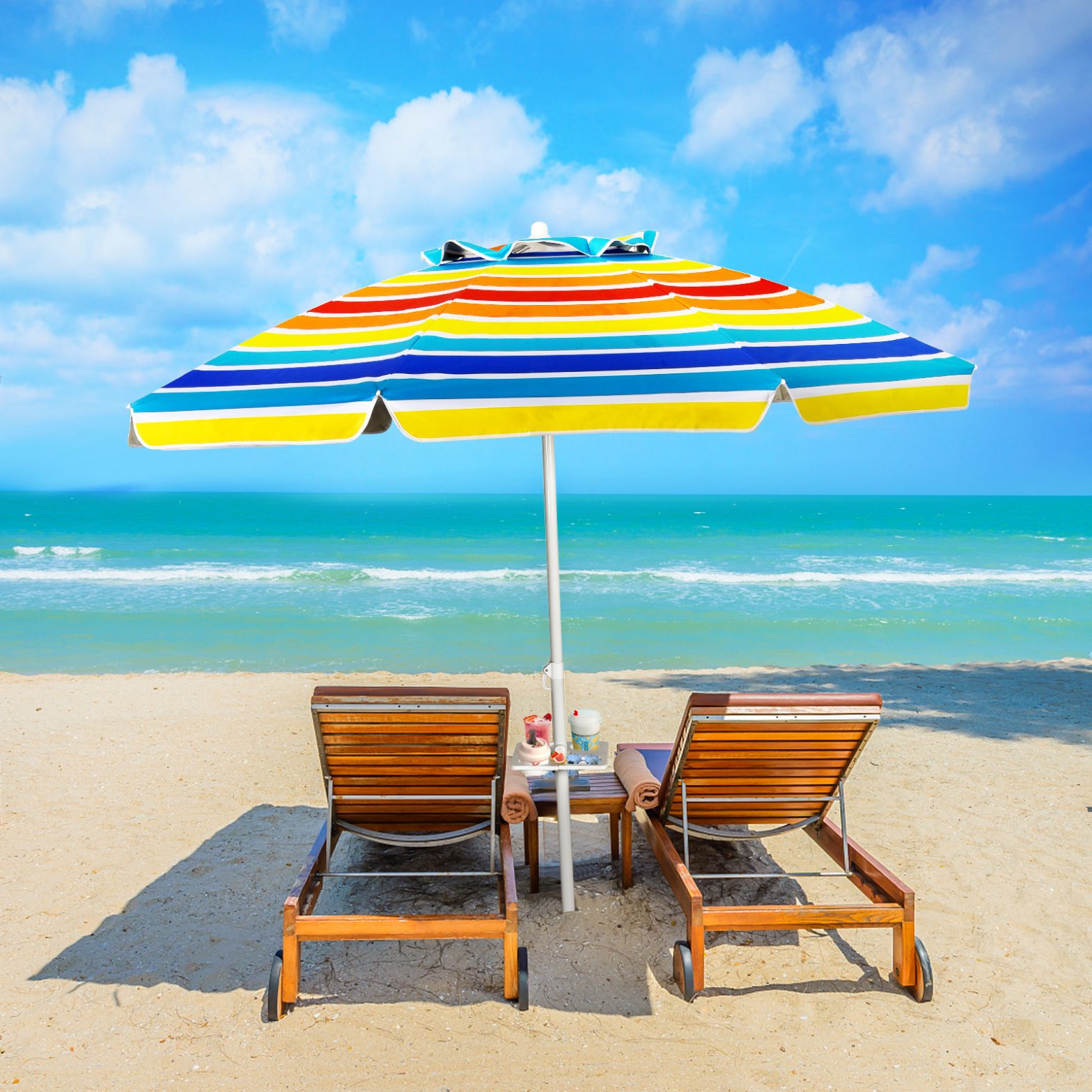 2,2 M Strandschirm UPF50 + Sonnenschutz Tragbarer Sonnenschirm Terrassenschirm-Bunt