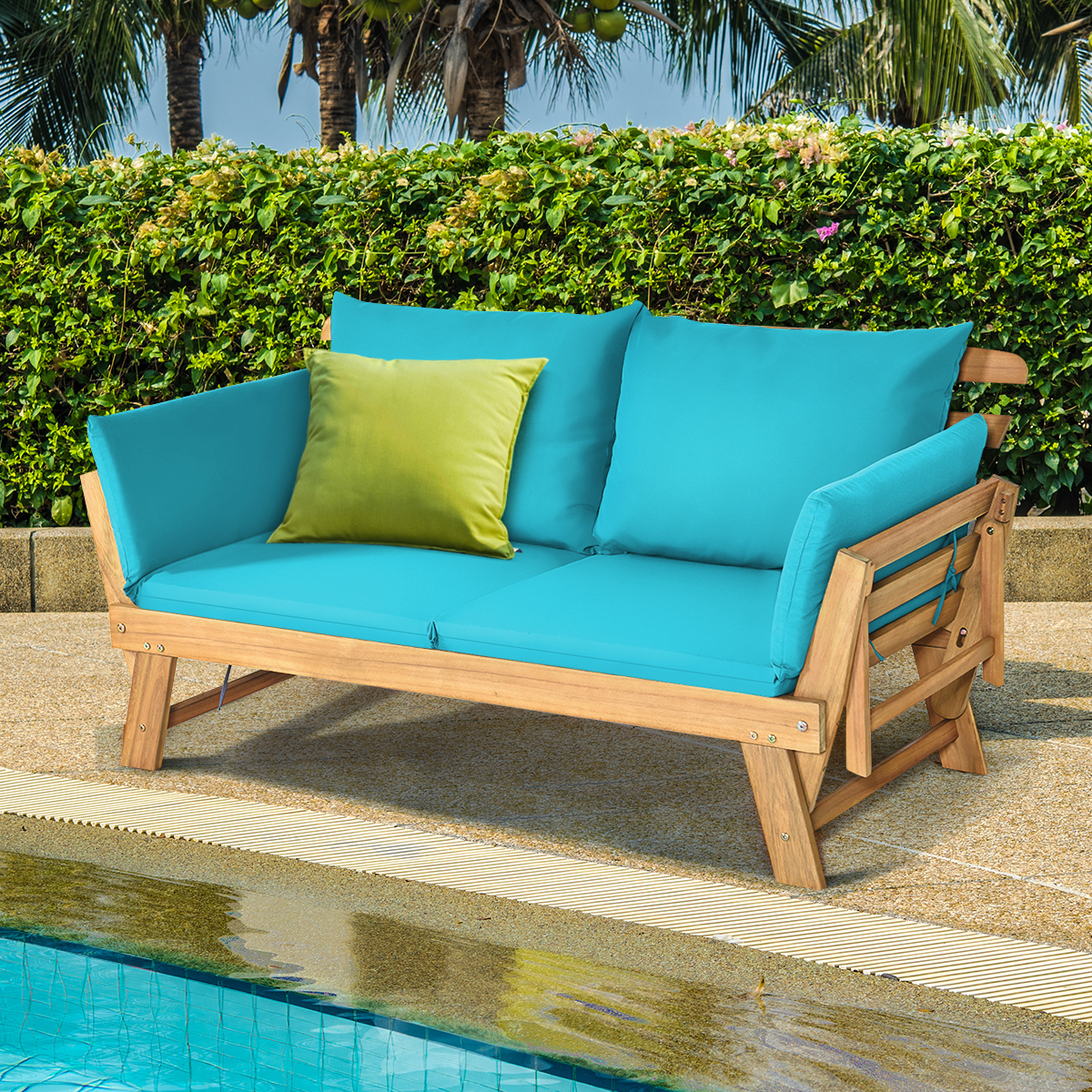 Schlafsofa für die Terrasse Tagesbett aus Akazienholz 198 x 75 x 75 cm Türkis