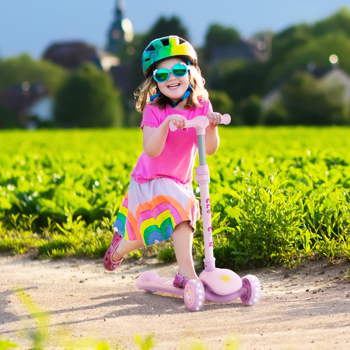 Klappbarer Kinder Roller mit PU LED Rädern & Hinterbremse Höhenverstellbarer Scooter Pink