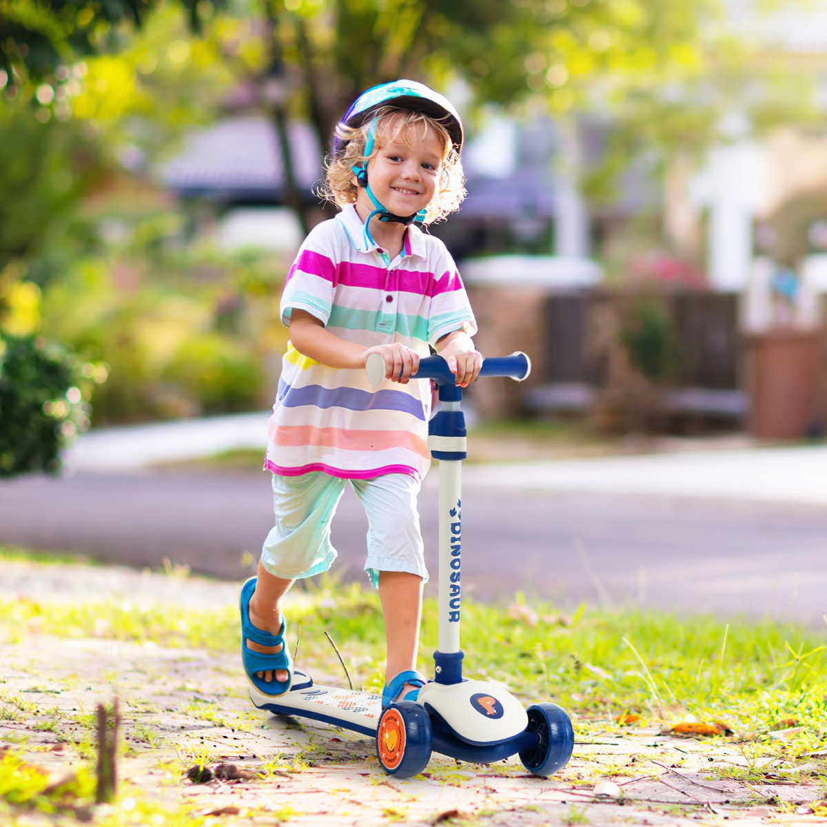 Klappbarer Kinder Roller mit PU LED Rädern & Hinterbremse Höhenverstellbarer Scooter Weiß