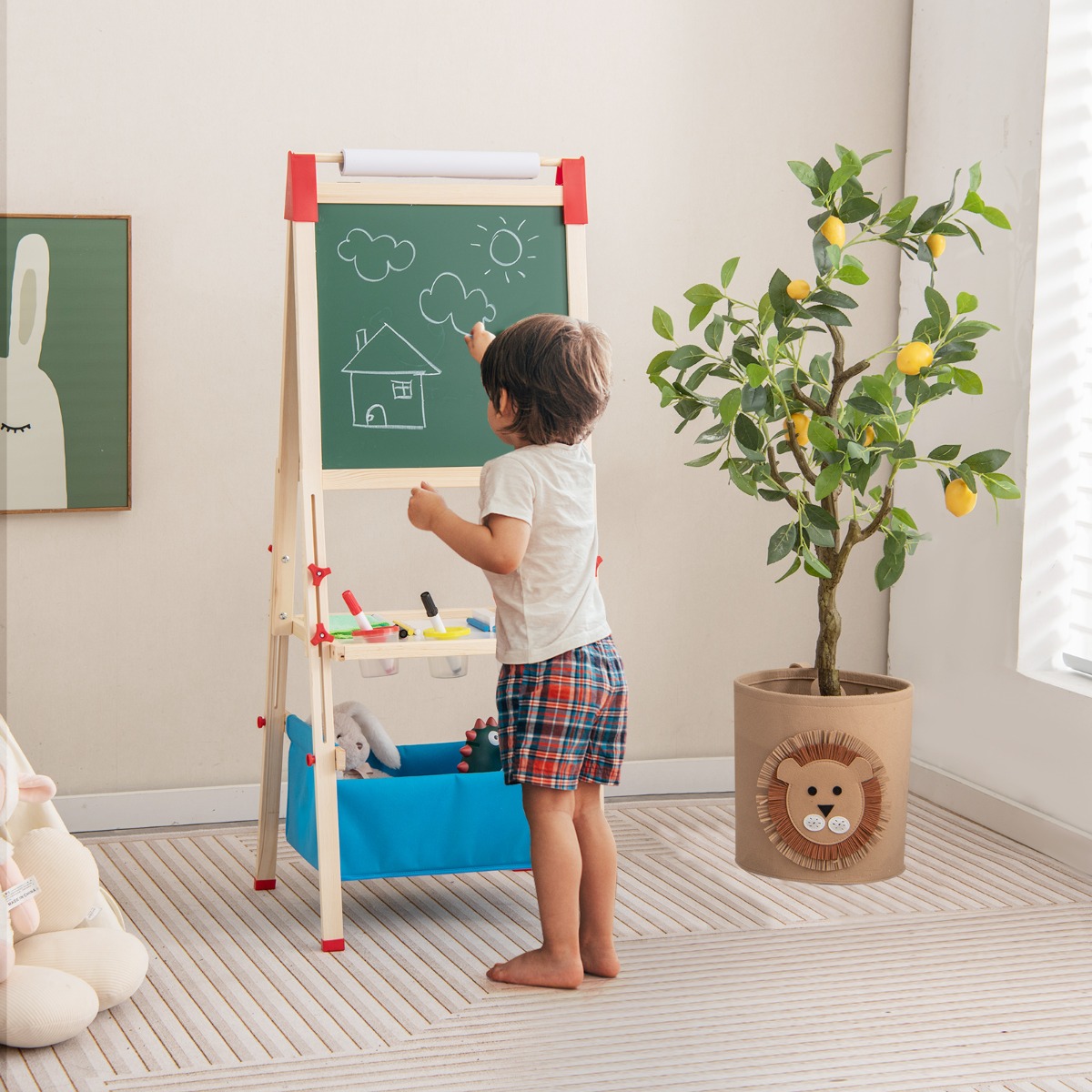 3 in 1 Kinder Doppelseitige Staffelei mit Magnetischer Tafel & Whiteboard Höhenverstellbar