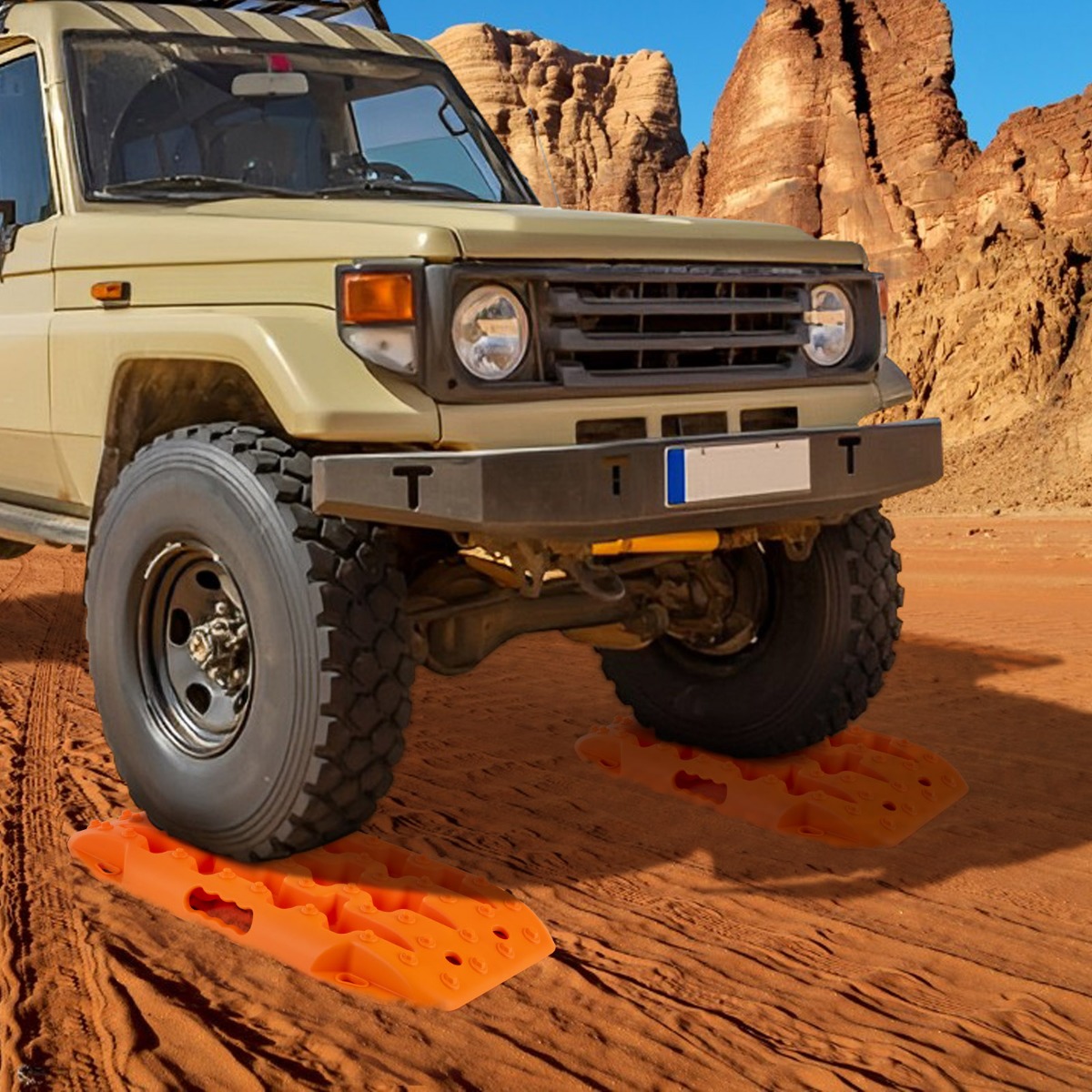 2 Stücke Anfahrhilfe Sandbleche Offroad Reifenleiter für Sand/Schlamm/Schnee 10 Tonnen Orange