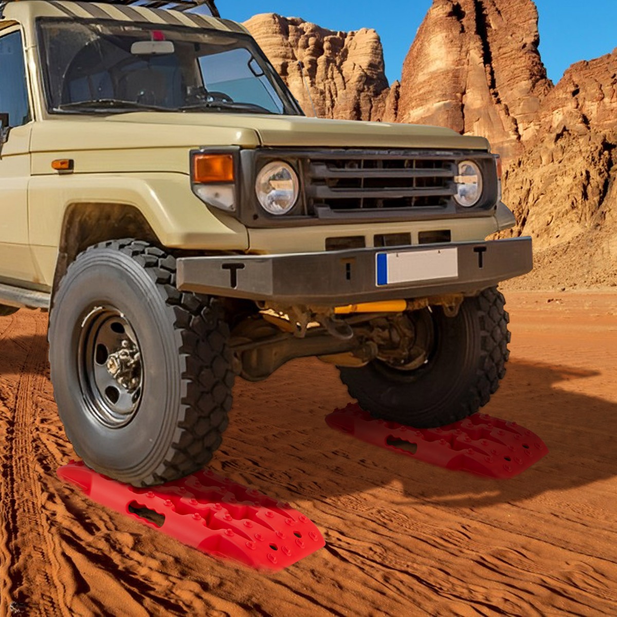 2 Stücke Anfahrhilfe Sandbleche Offroad Reifenleiter für Sand/Schlamm/Schnee 10 Tonnen Rot