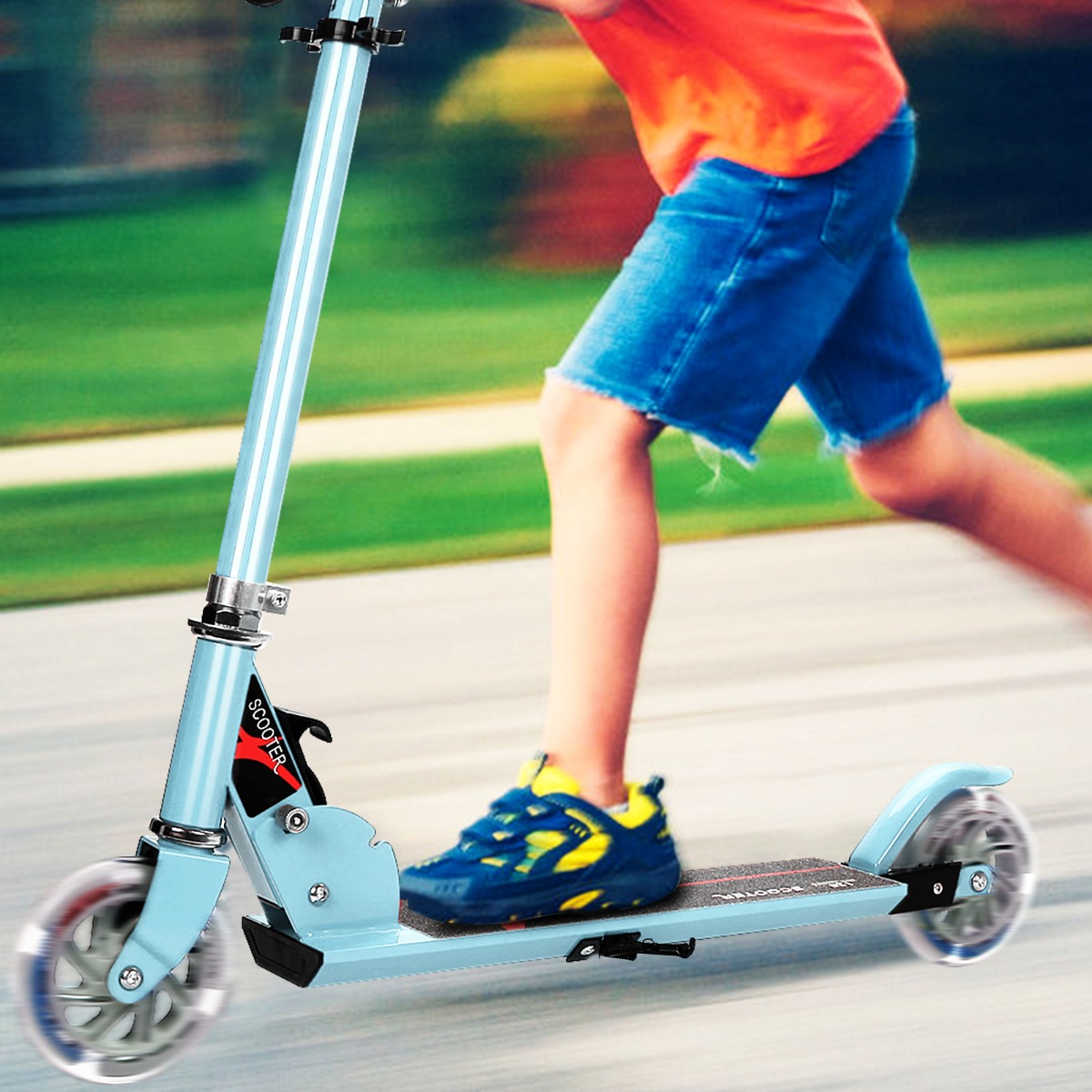 Scooter Tretroller Höhenverstellbar Kinder Roller Klappbar Kickroller mit 2 Räder Blau