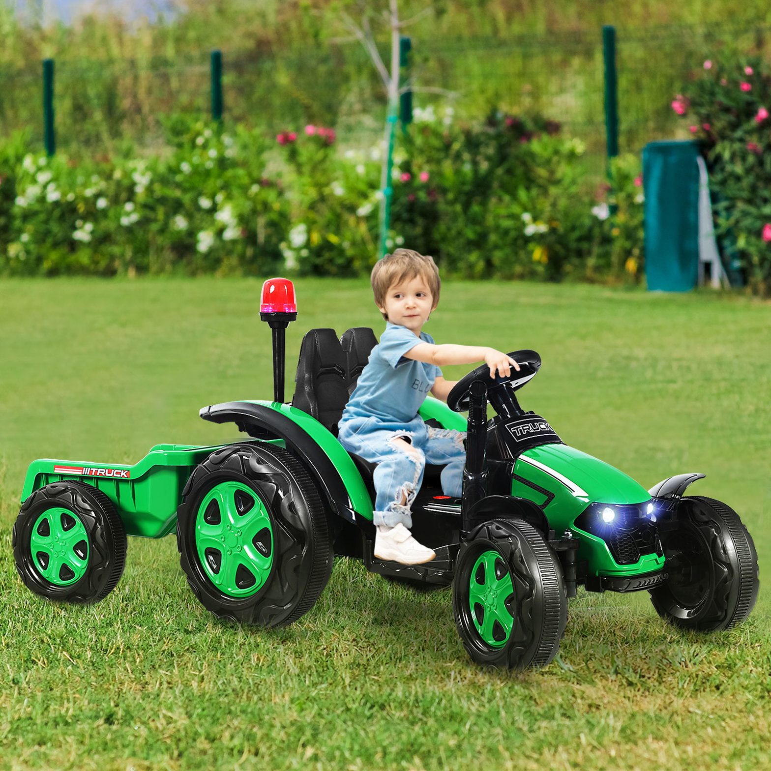 12V Kinder-Elektrotraktor mit Anhänger Spielzeug-Traktor 151 x 68 x 70 cm Grün