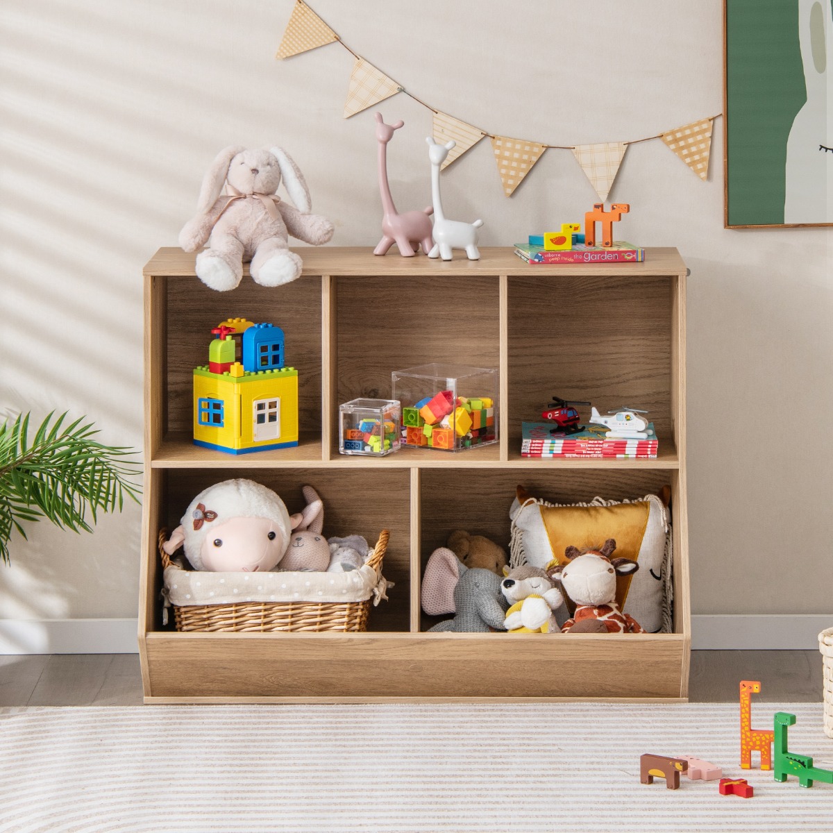 Bücherregal für Kinder mit 5 Würfelfächern Kinderregal aus Holz mit Kippsicherungen Natur