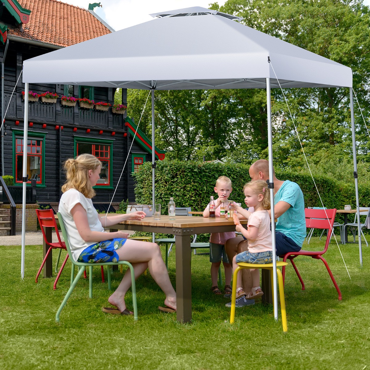 Pop-up-Überdachungszelt Outdoor Partyzelt mit verstellbarer Höhe 305 x 305 cm Silberweiß