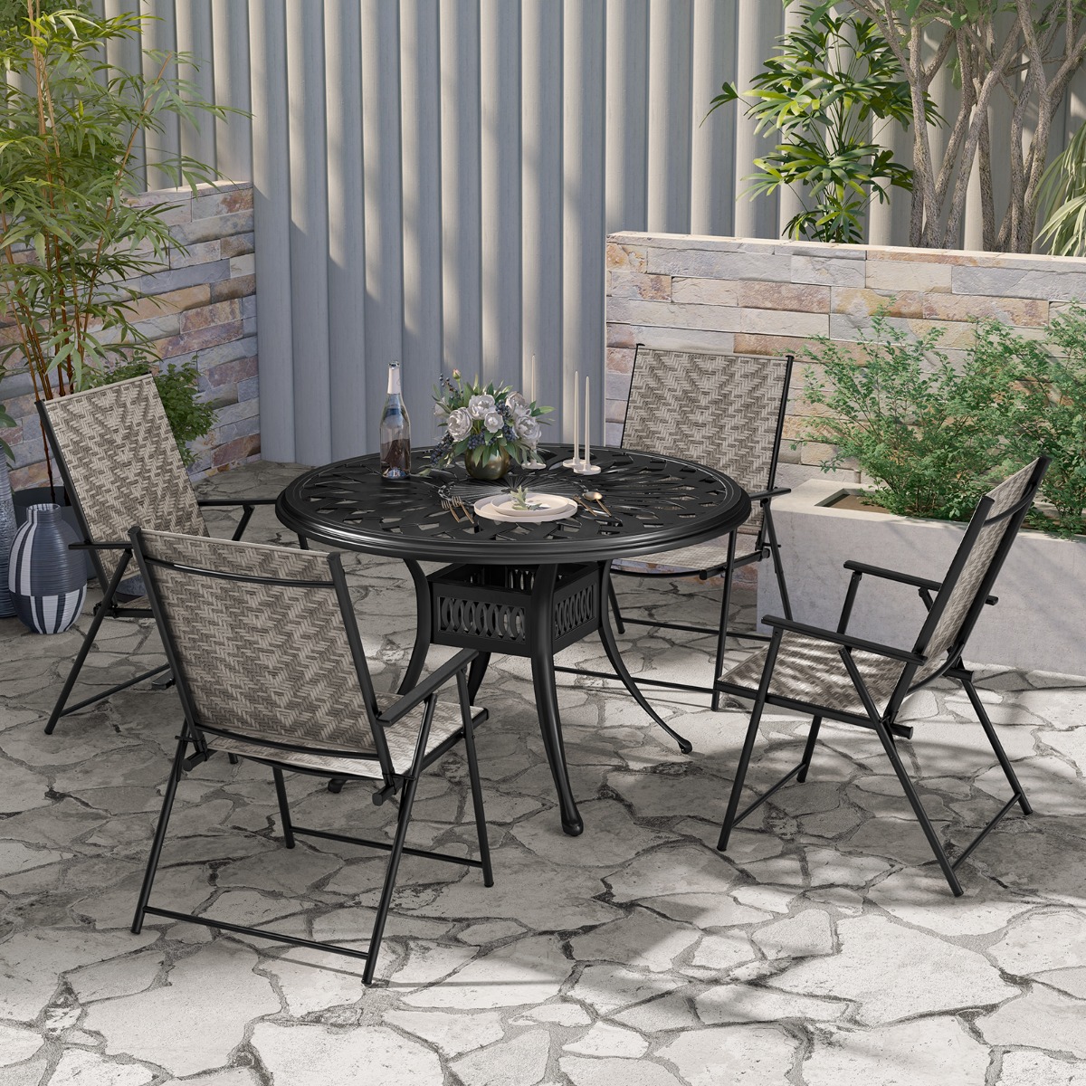 2er Set Gartenstühle aus Polyrattan mit Armlehnen Klappstühle Balkonstühle Terrassenstühle