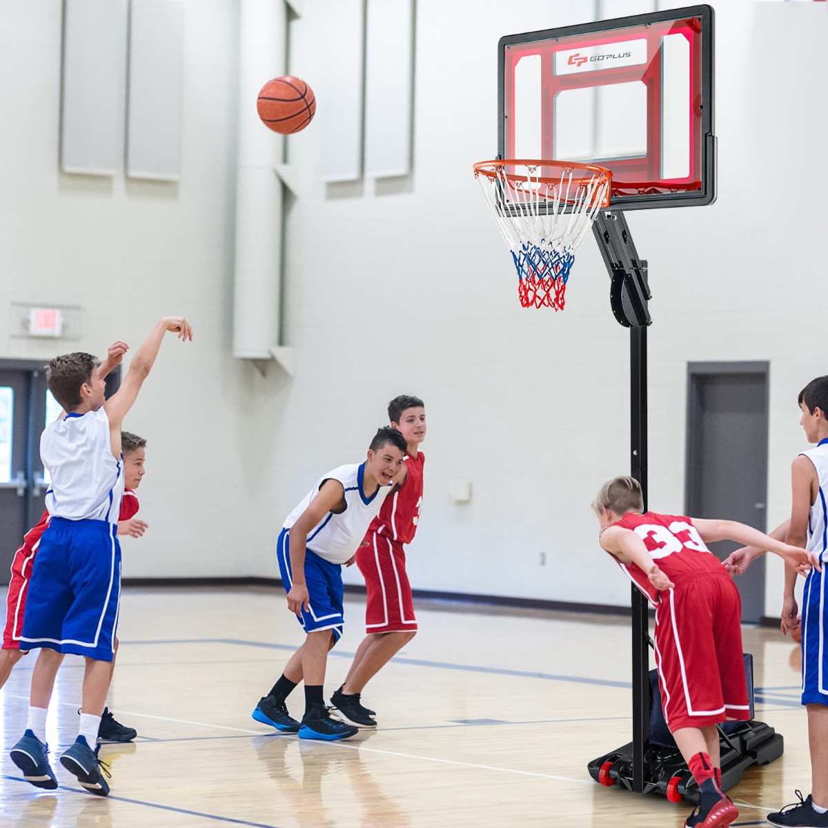 Höhenverstellbarer Basketballständer Basketballkorb mit Ständer & 2 Rädern 105-260 cm Schwarz