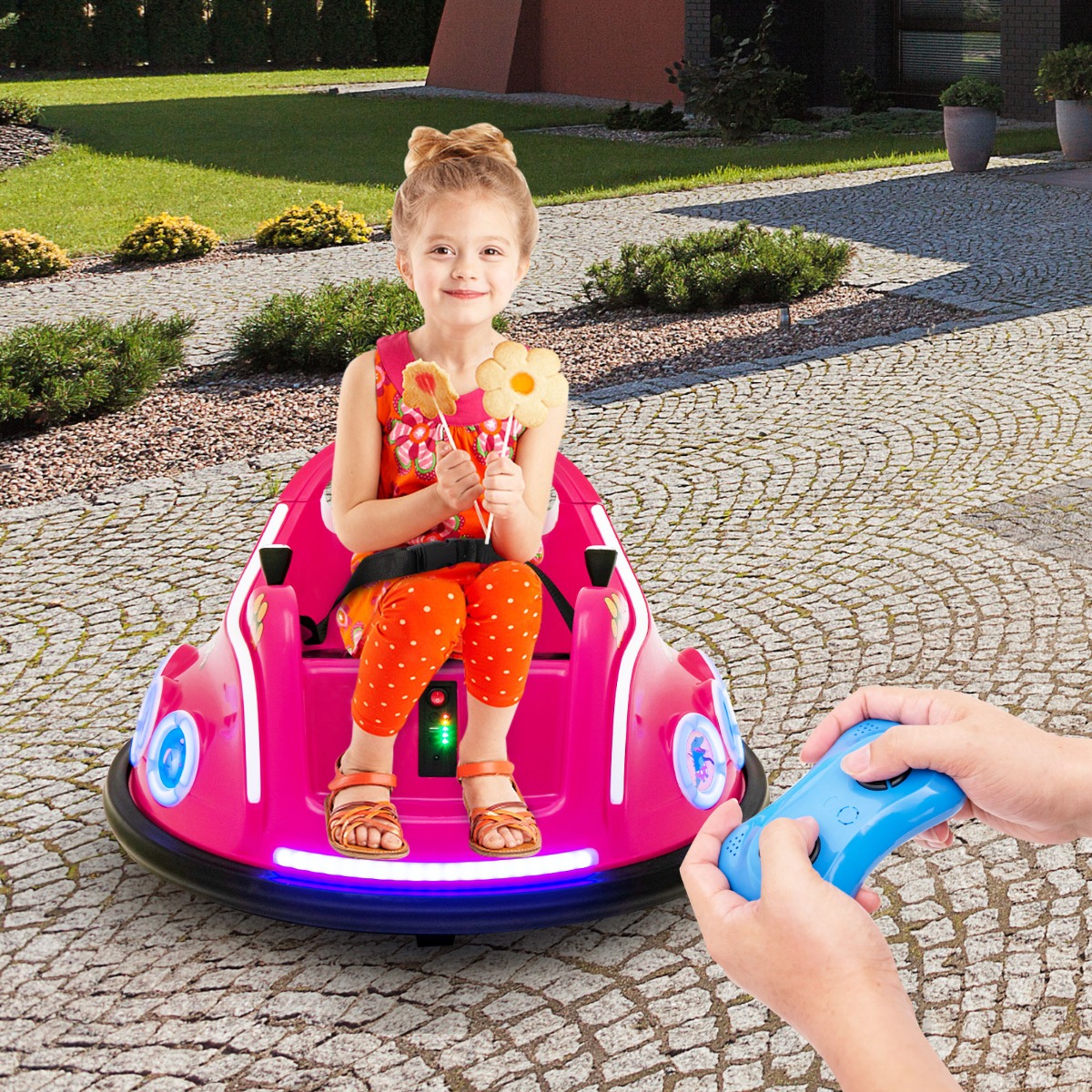 12V Kinder Autoscooter 360 Grad Drehung mit Musik & Lichtern & Fernbedienung Rosa