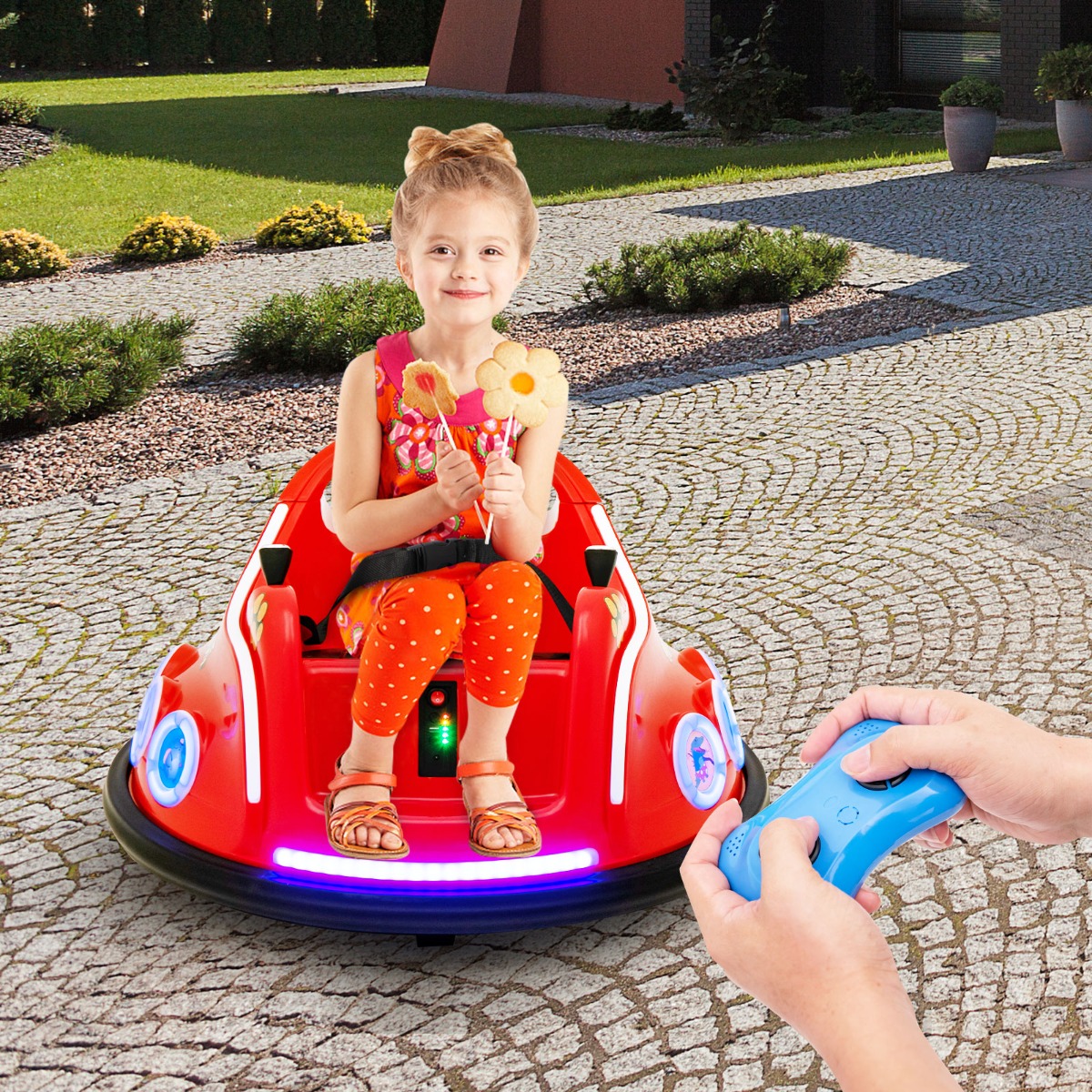 12V Kinder Autoscooter 360 Grad Drehung mit Musik & Lichtern & Fernbedienung Rot