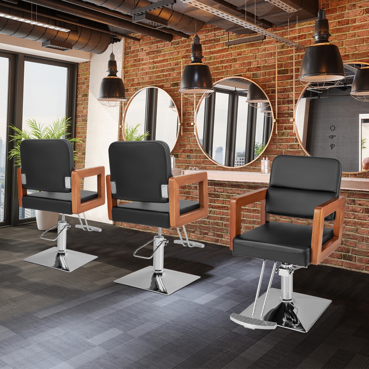 Hydraulischer Friseurstuhl Salonstuhl für Friseur mit 360-Grad-Drehung 87 x 60 x 95-110 cm Schwarz