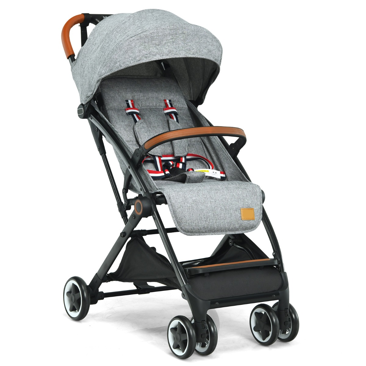 Faltbarer Kinderwagen mit verstellbare Rückenlehne & Fußstütze & Verdeck Grau