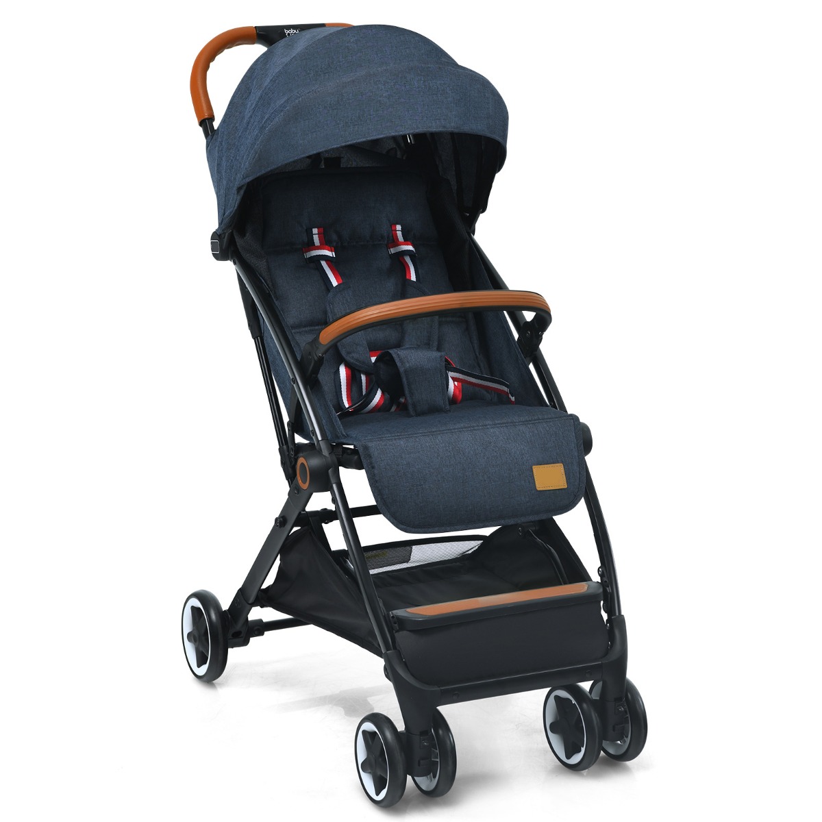 Faltbarer Kinderwagen mit verstellbare Rückenlehne & Fußstütze & Verdeck Blau