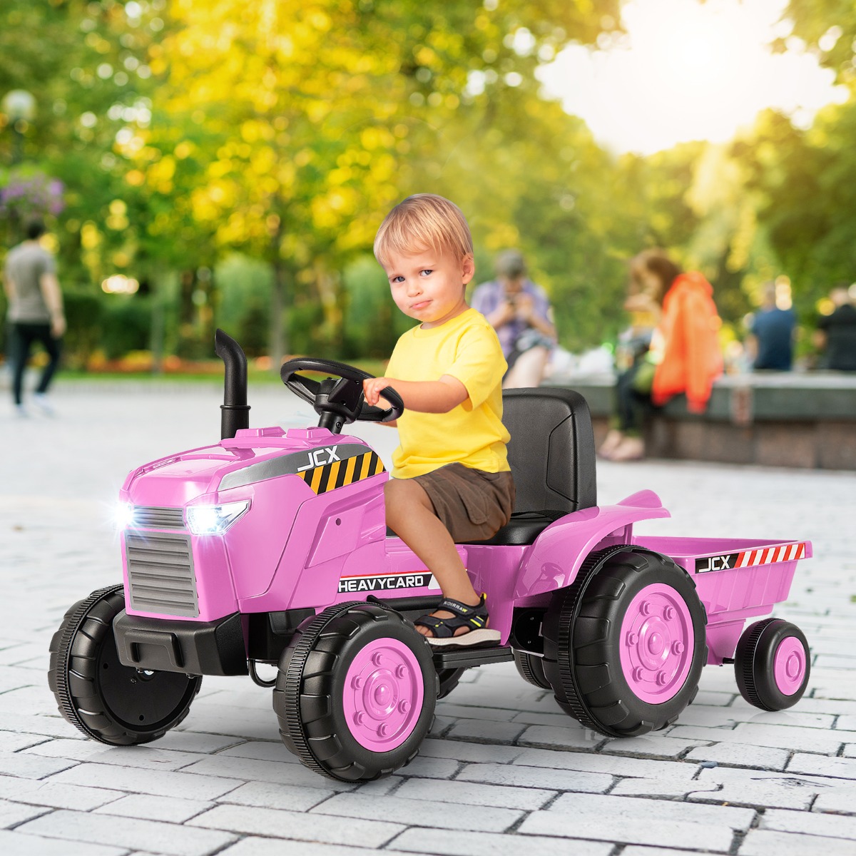 2 in 1 Kinder Elektrotraktor mit Anhänger & Fernbedienung Elektrisches Spielzeugauto-Rosa