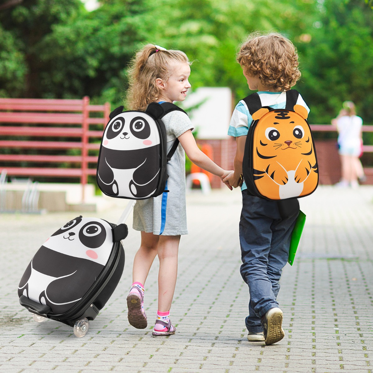 2 TLG Kinderkoffer & Rucksack mit Rollen & 3 stufigem Teleskopgriff 12”+16” Kindertrolley Panda