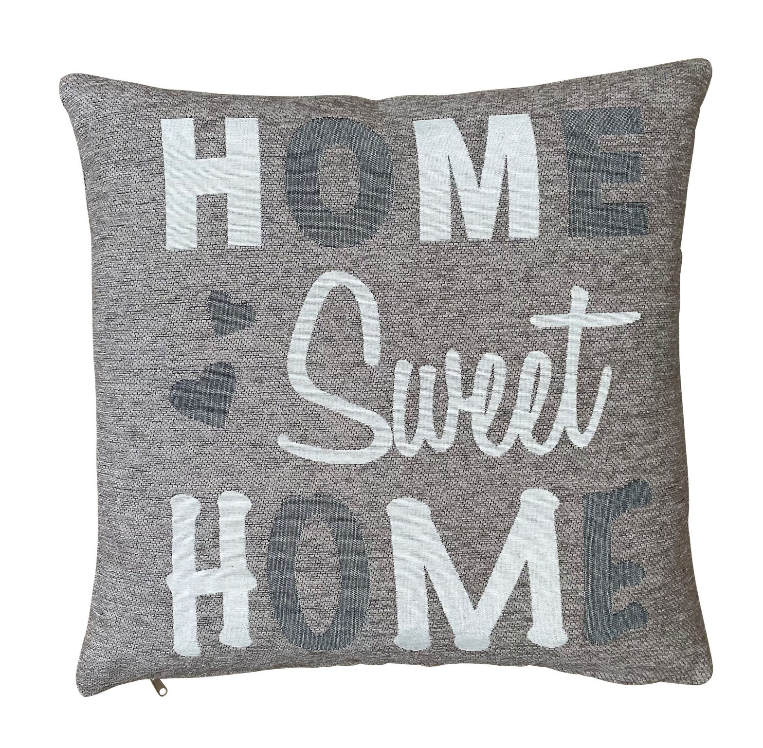 Hossner Heimtex Home Sweet home Jaquard Kissenhülle mit Schriftzug Taupe 45×45 cm