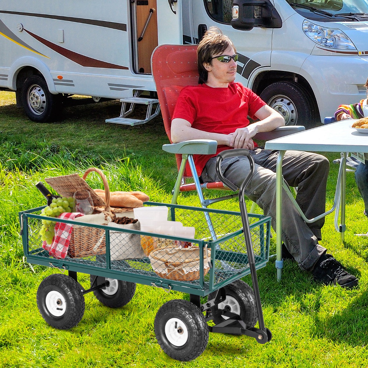 Metall Bollerwagen mit Abnehmbaren Seitenteilen & Griff & 25 cm Gummirädern Transportwagen