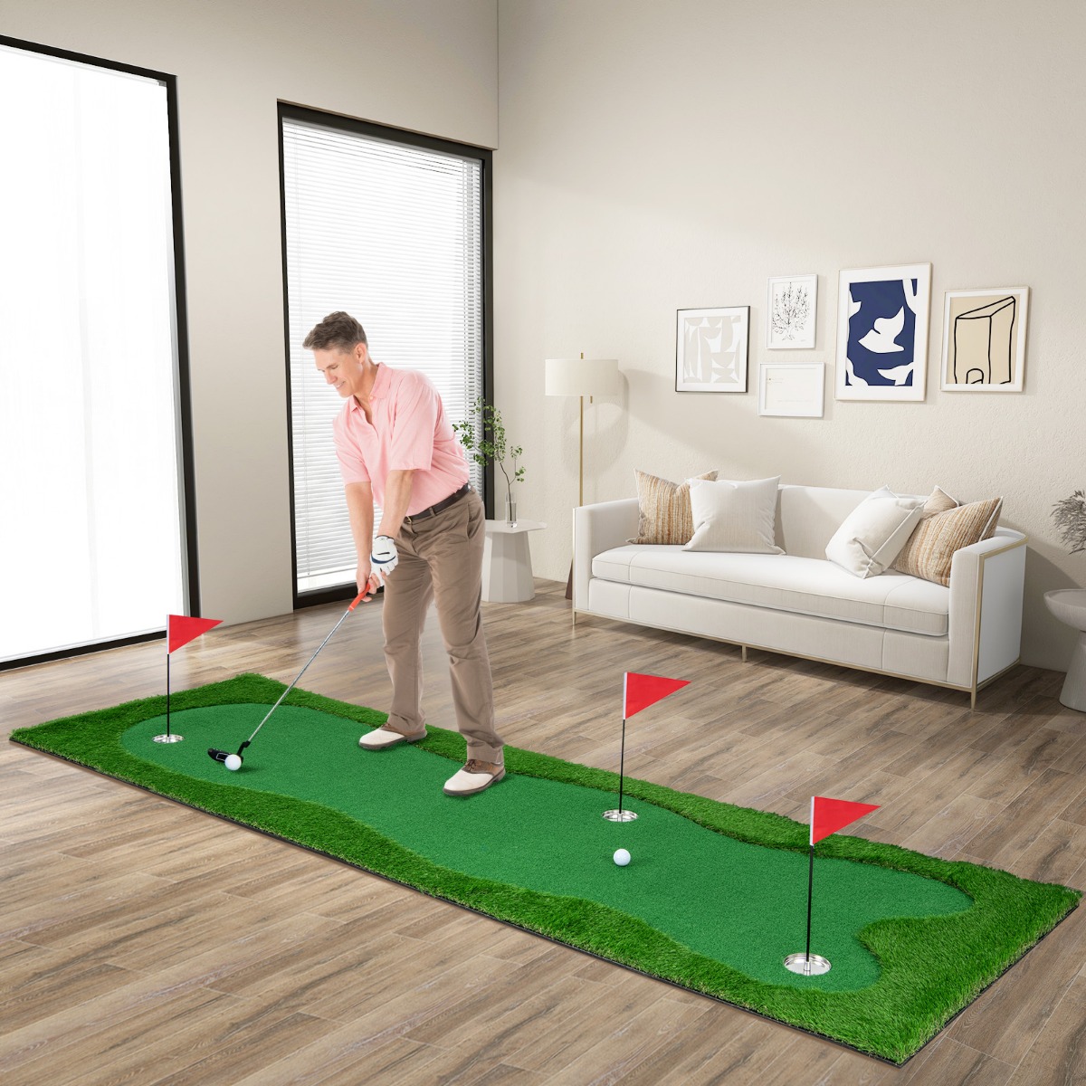 300 x 100 cm Golf Puttingmatte Golfmatte mit Kunstrasen Trainingsmatte für Zuhause Grün