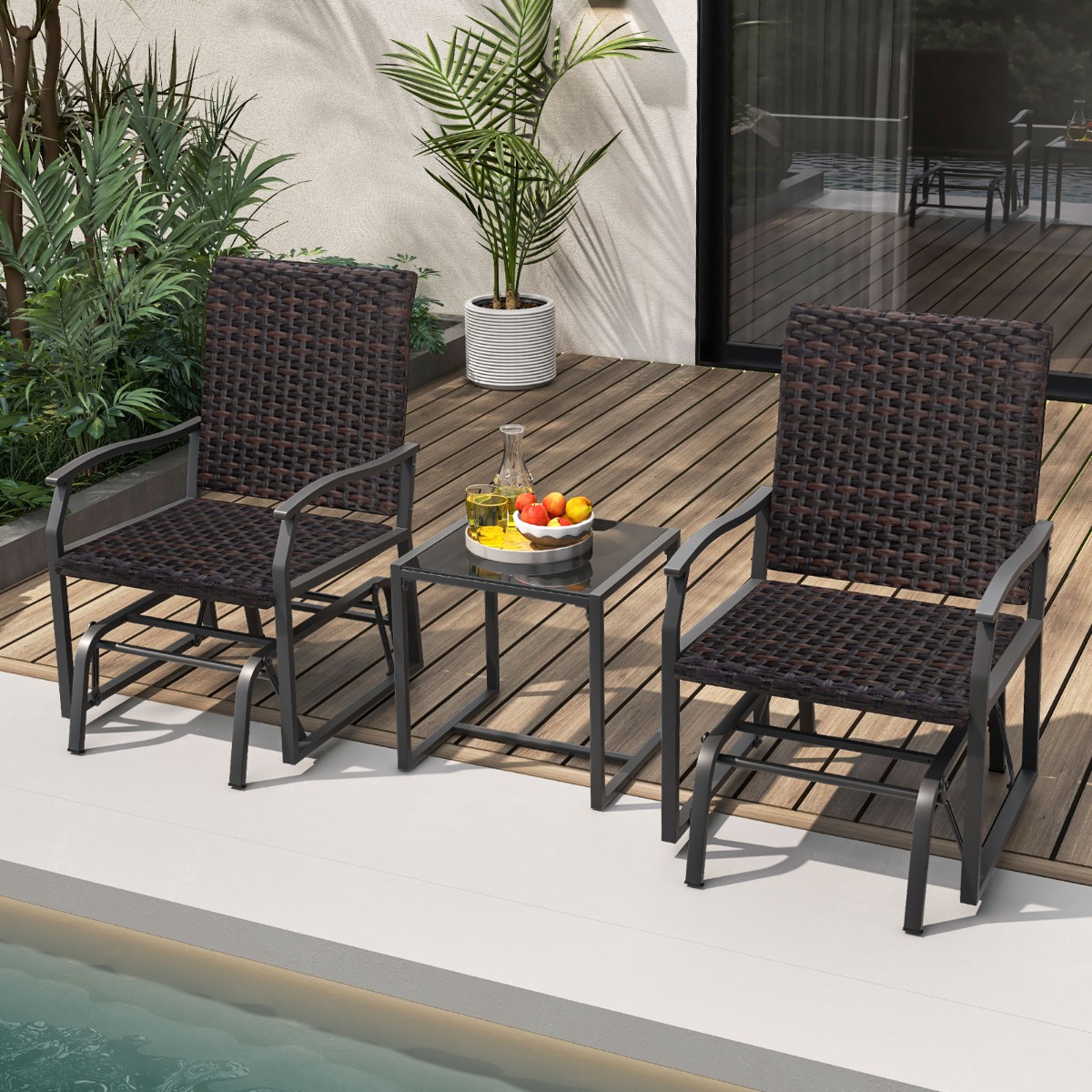 3tlg. Rattan Balkonmöbel Set Balkonset mit 2 Stühlen & Tisch Gartenmöbel mit Gepolstertem Sitz