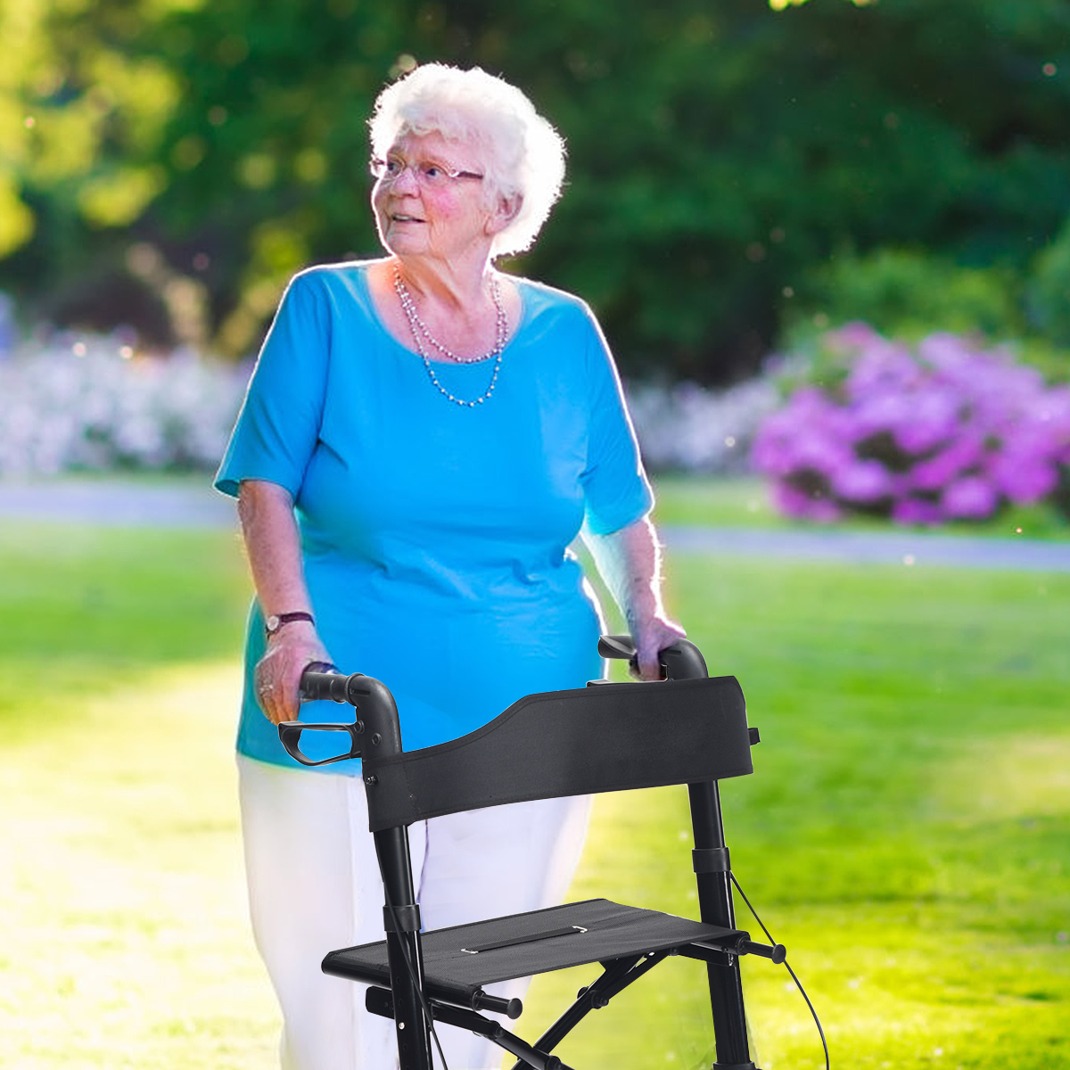 Rollator faltbar Reiserollator leichtgewicht mit Sitz höhenverstellbarer Handgriff & Tasche Schwarz