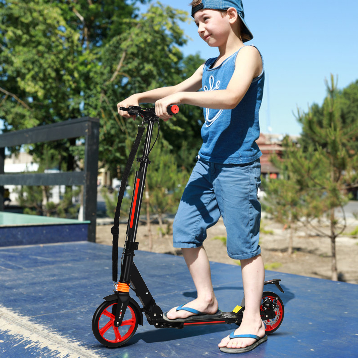 Kickscooter Cityroller Traggurt Scooter Roller höhenverstellbar Tretroller Schwarz